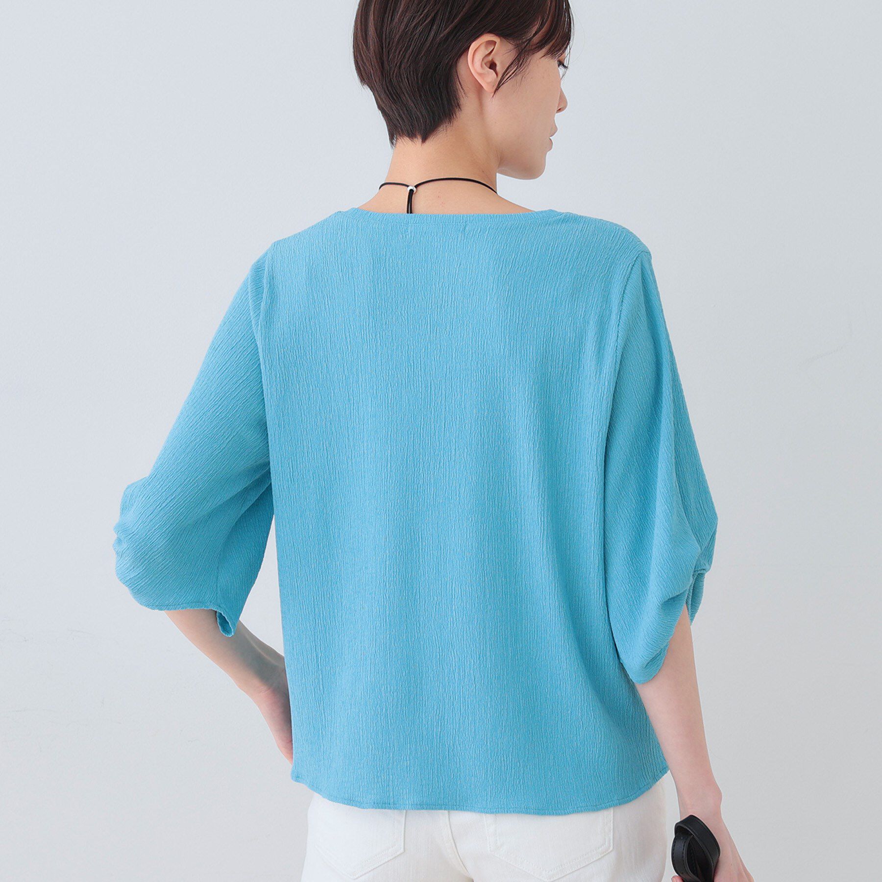 INDIVI「【洗える】タックデザインスリーブ ジャージトップス」|Tシャツ・カットソー|