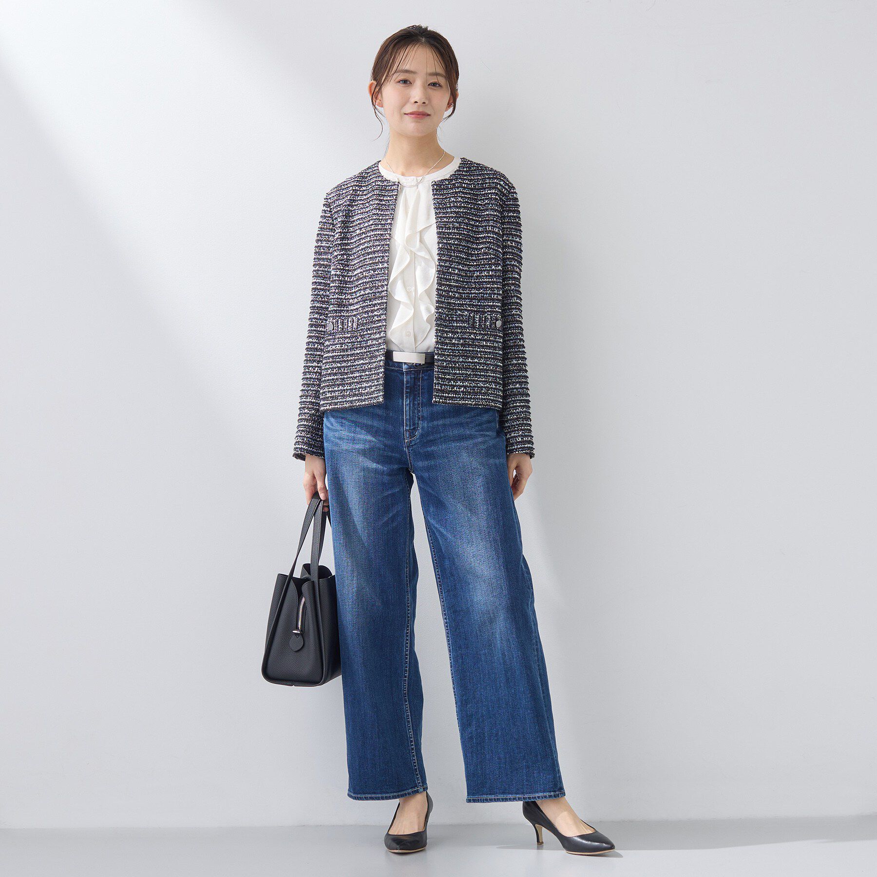 INDIVI「【セレモニー／洗える】ミックスツイードライトジャケット」|ノーカラージャケット|