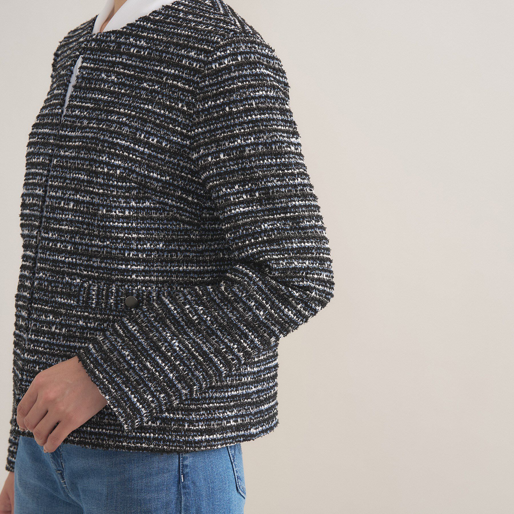 INDIVI「【セレモニー／洗える】ミックスツイードライトジャケット」|ノーカラージャケット|