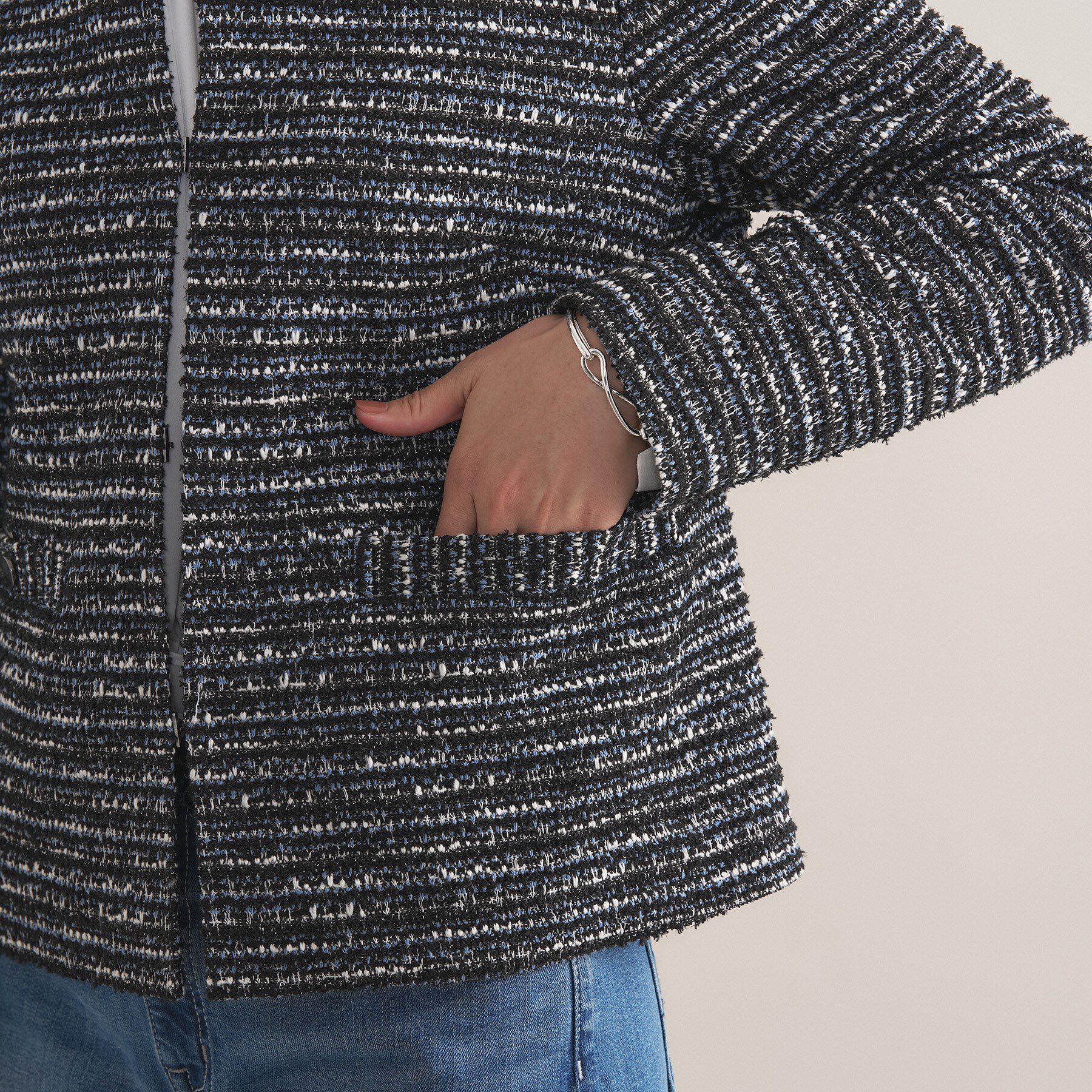 INDIVI「【セレモニー／洗える】ミックスツイードライトジャケット」|ノーカラージャケット|