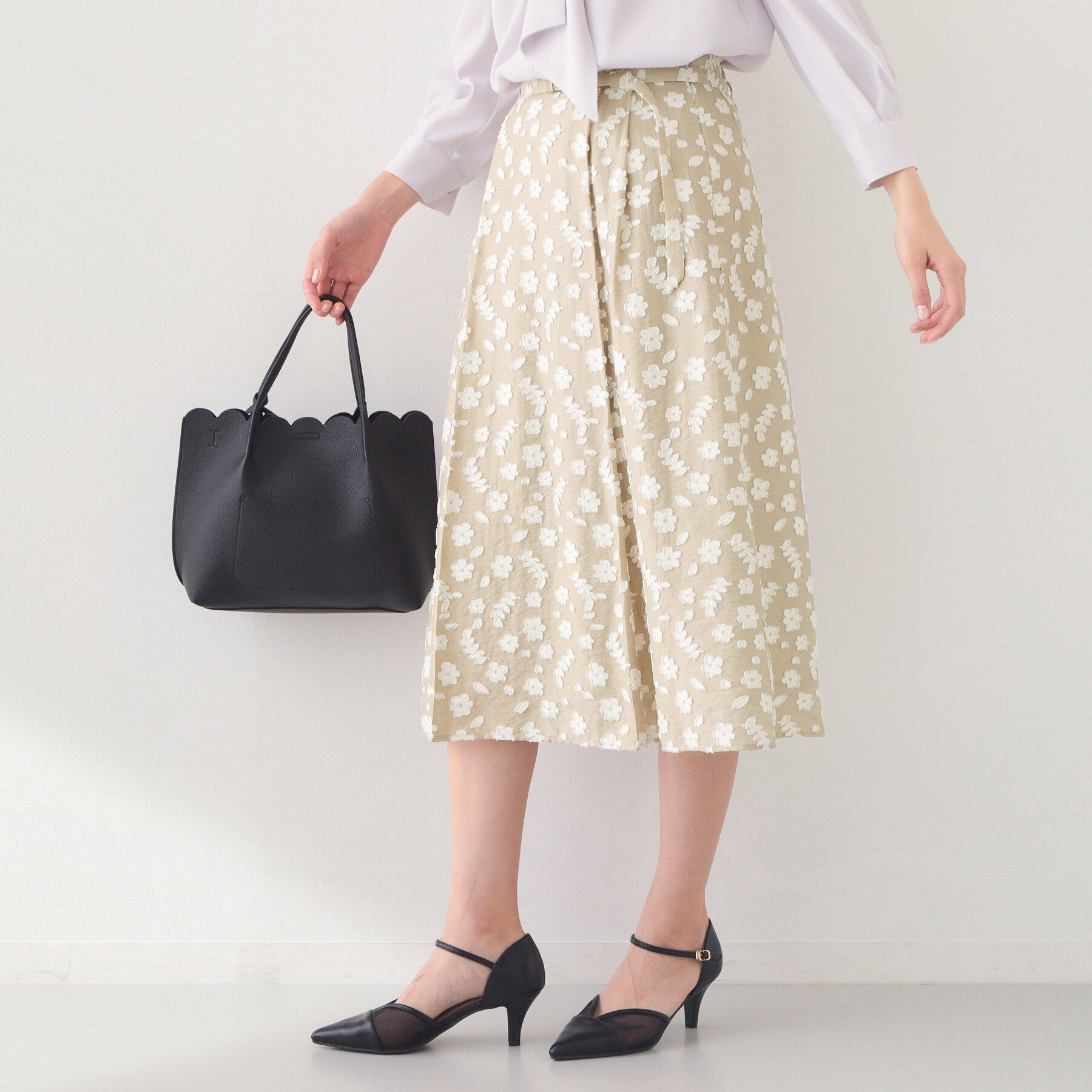 index「麻調花柄ジャカードフレアスカート【洗える】」|スカート|