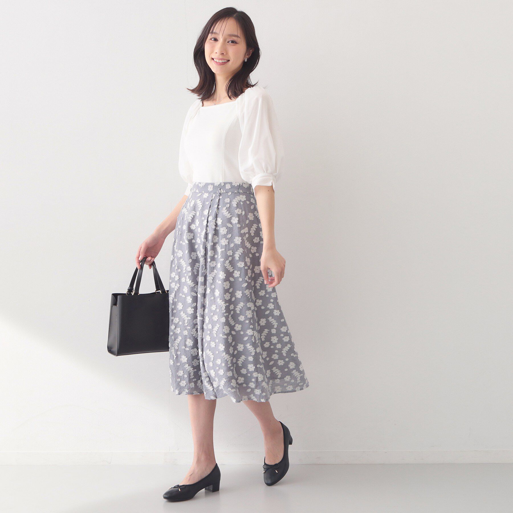 index「麻調花柄ジャカードフレアスカート【洗える】」|スカート|