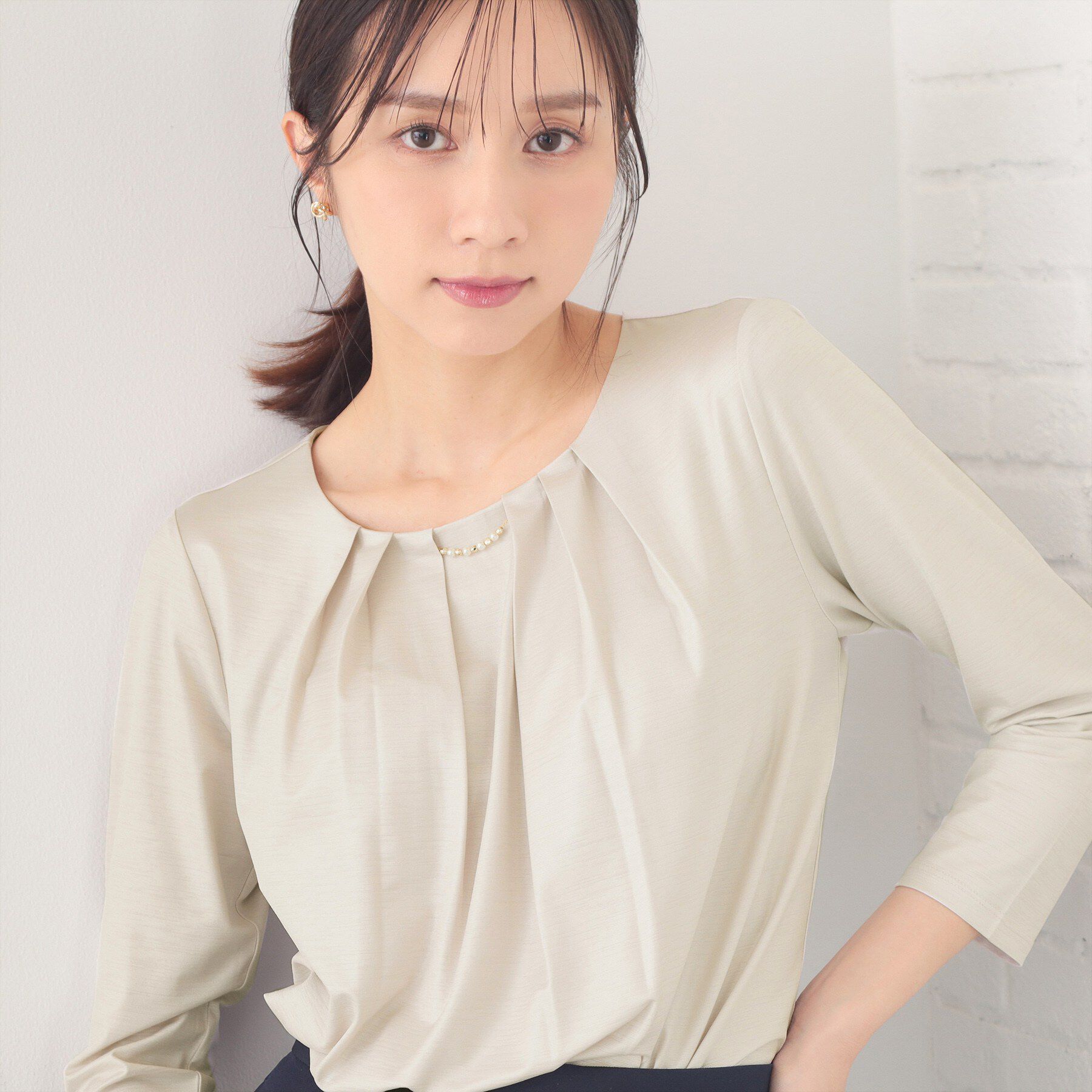 index「タックビジュー7分袖トップス【洗濯機可】」|Tシャツ・カットソー|