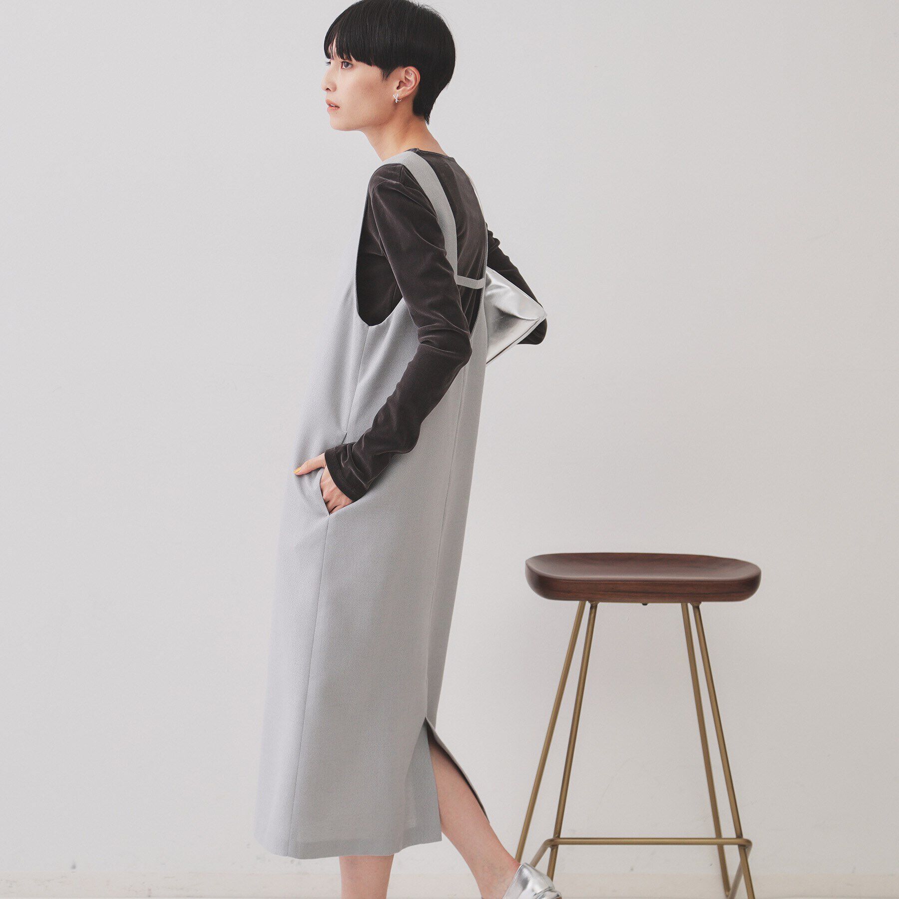 OPAQUE.CLIP「麻混ラメジャンパースカート【洗濯機洗い可】」|ワンピース|