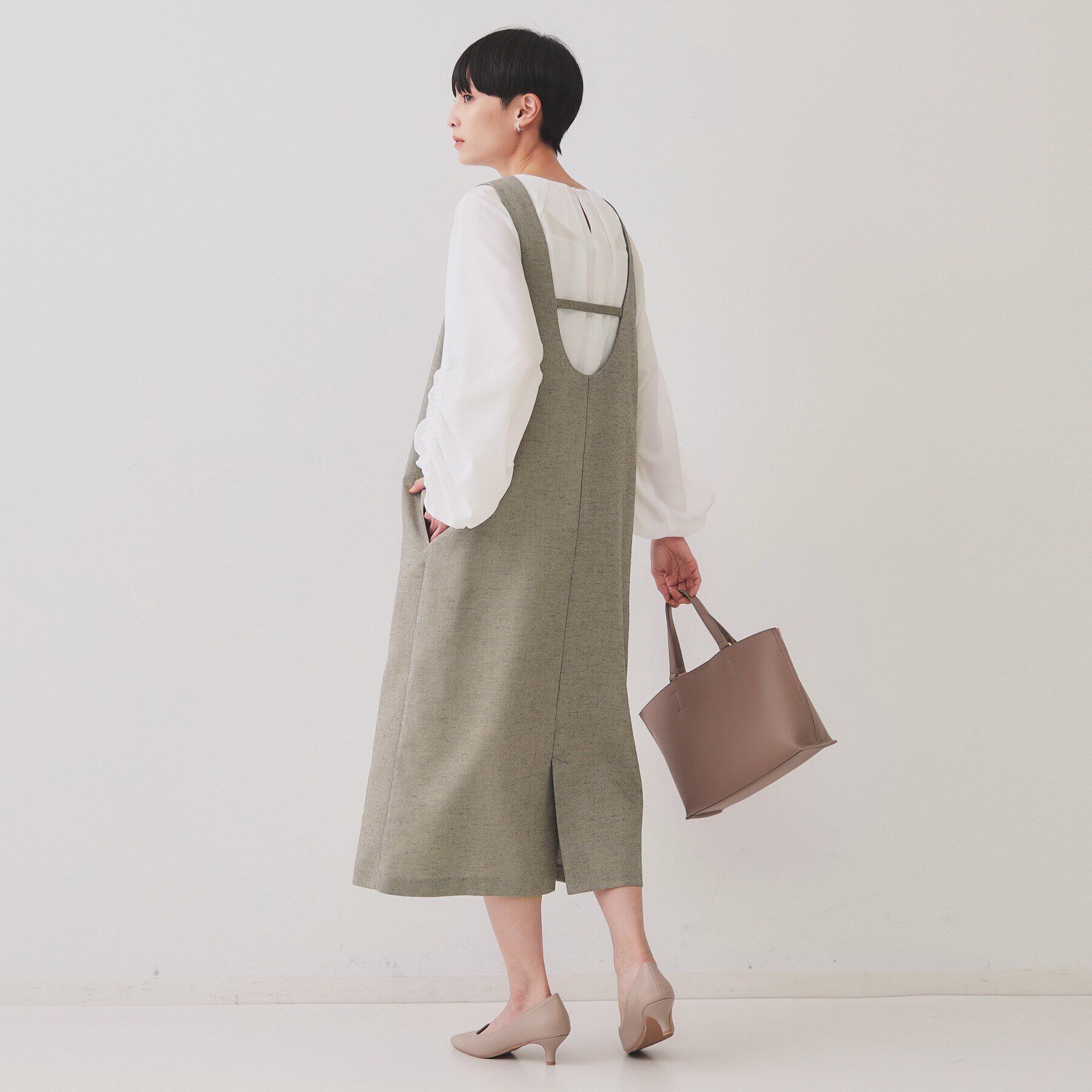 OPAQUE.CLIP「麻混ラメジャンパースカート【洗濯機洗い可】」|ワンピース|