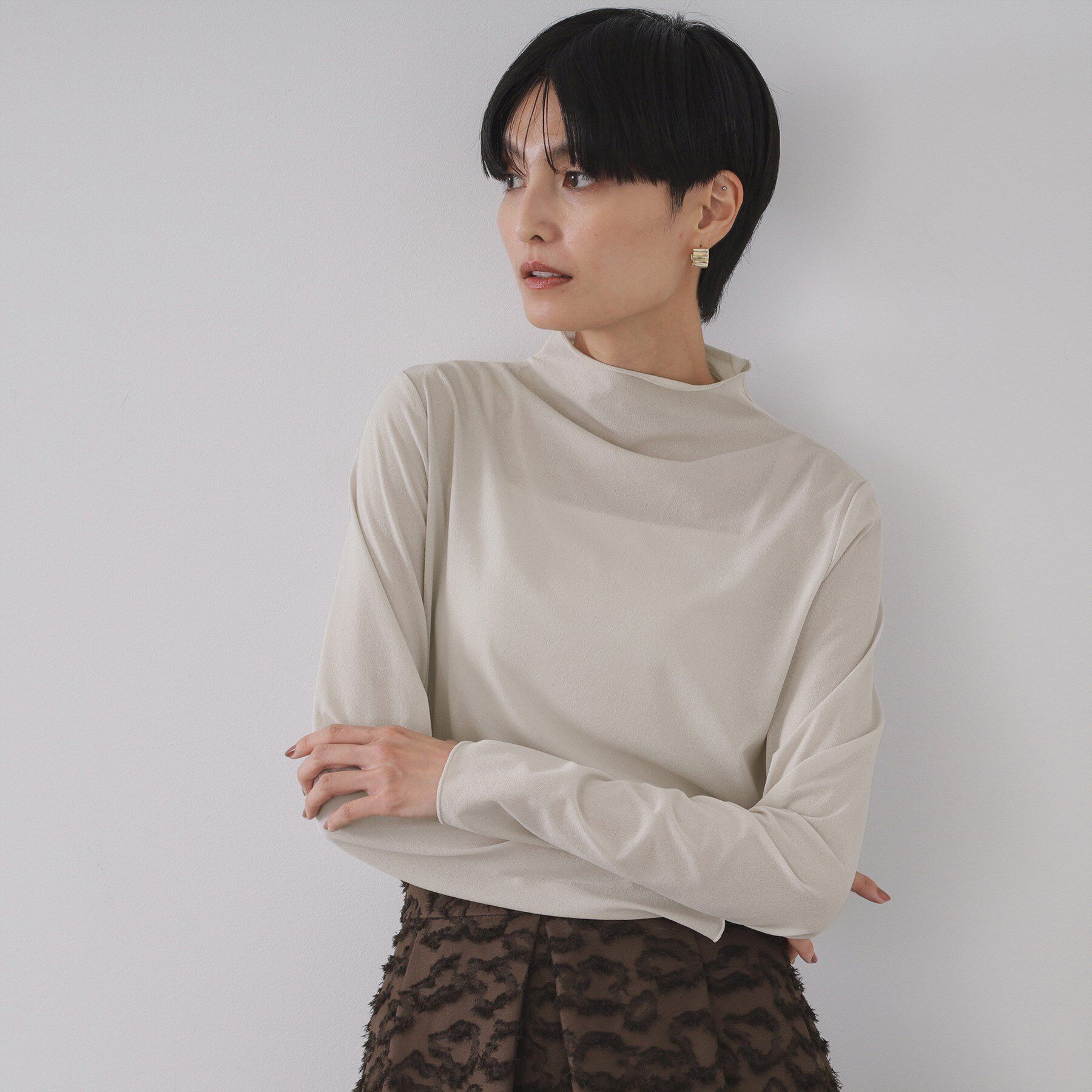 OPAQUE.CLIP「シアーハイネックトップス【洗濯機OK】」|Tシャツ・カットソー|ライトグレー(011