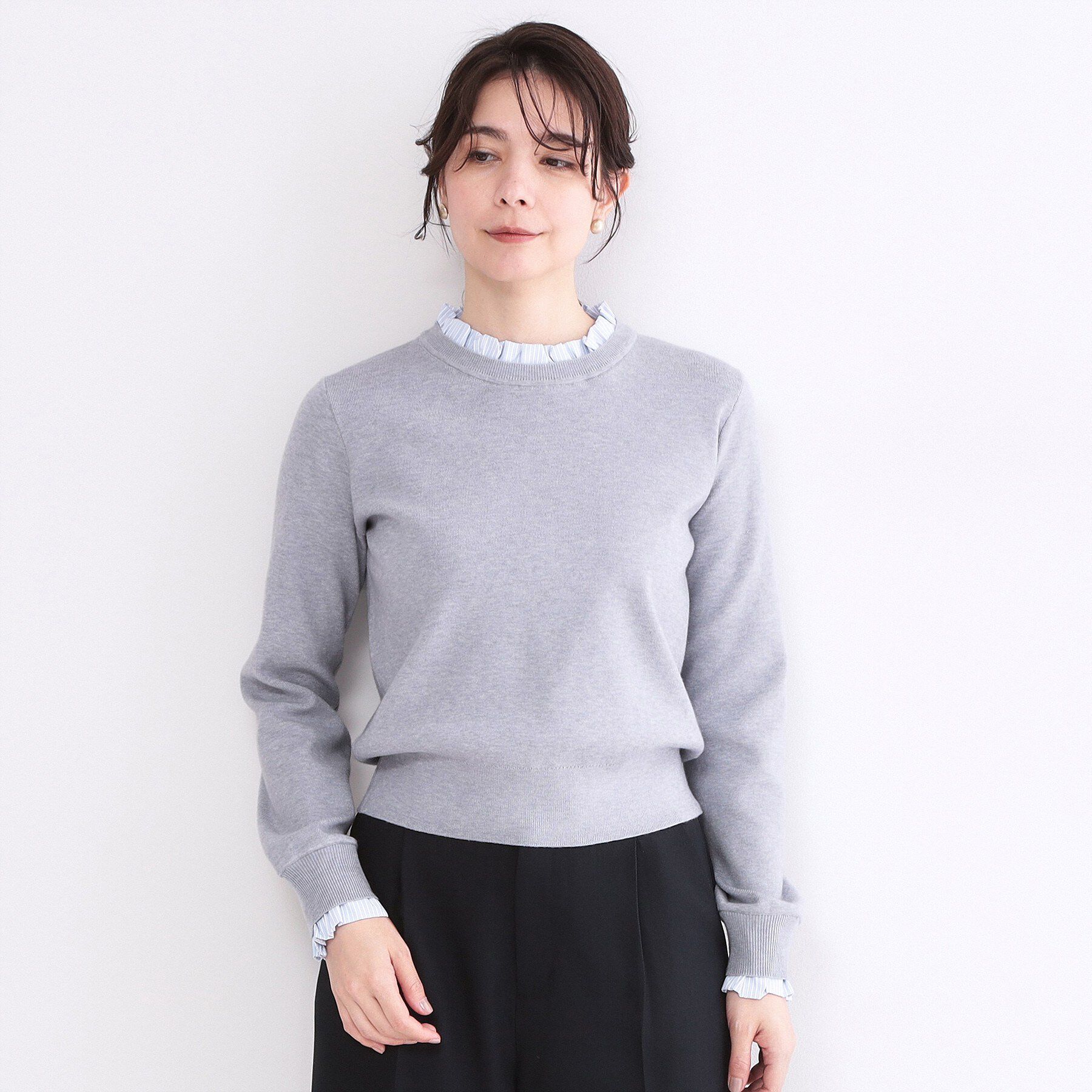 OPAQUE.CLIP「襟フリルドッキングニット【洗濯機OK】」|ニット・セーター|