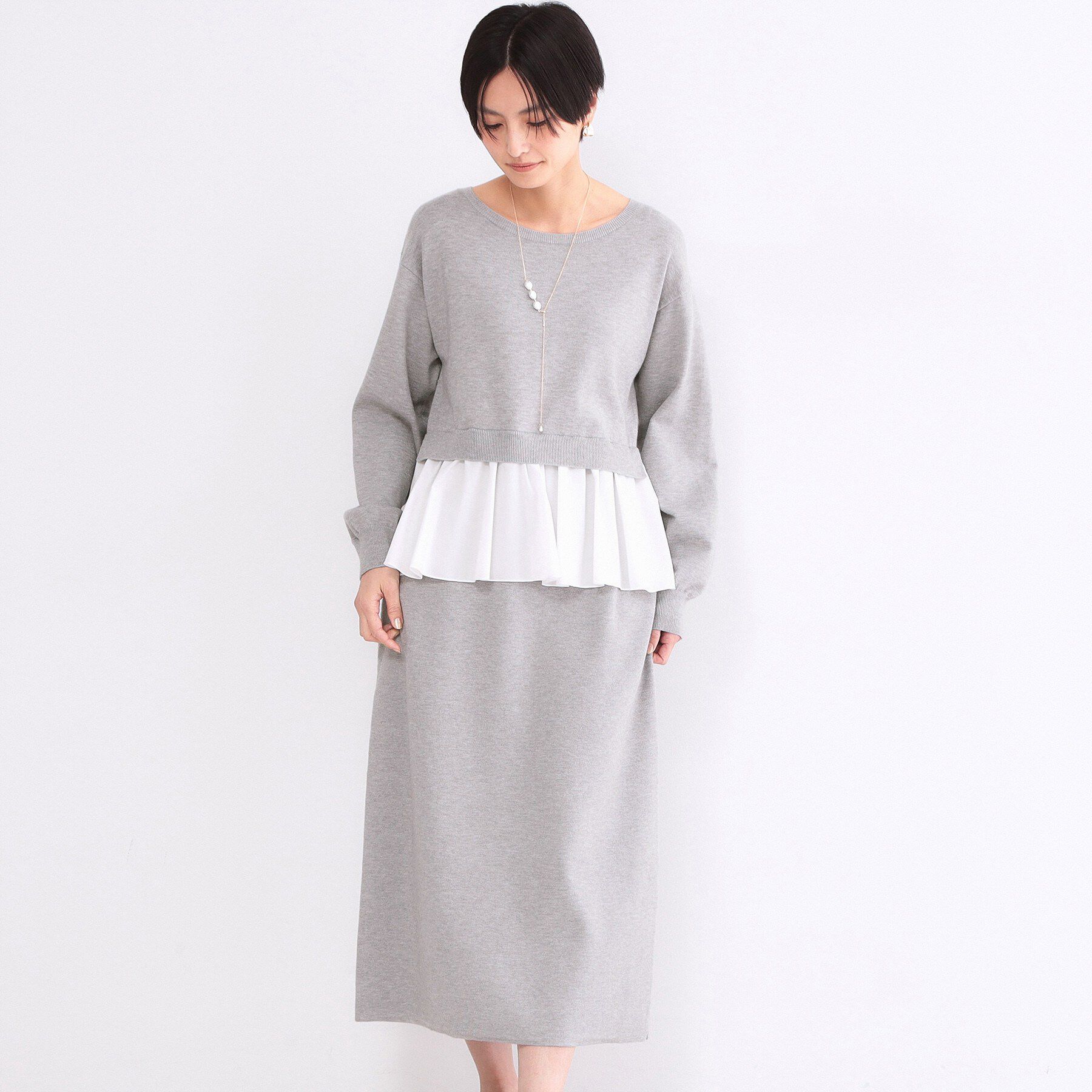 OPAQUE.CLIP「ペプラムドッキングニットワンピース【洗濯機OK】」|ワンピース|