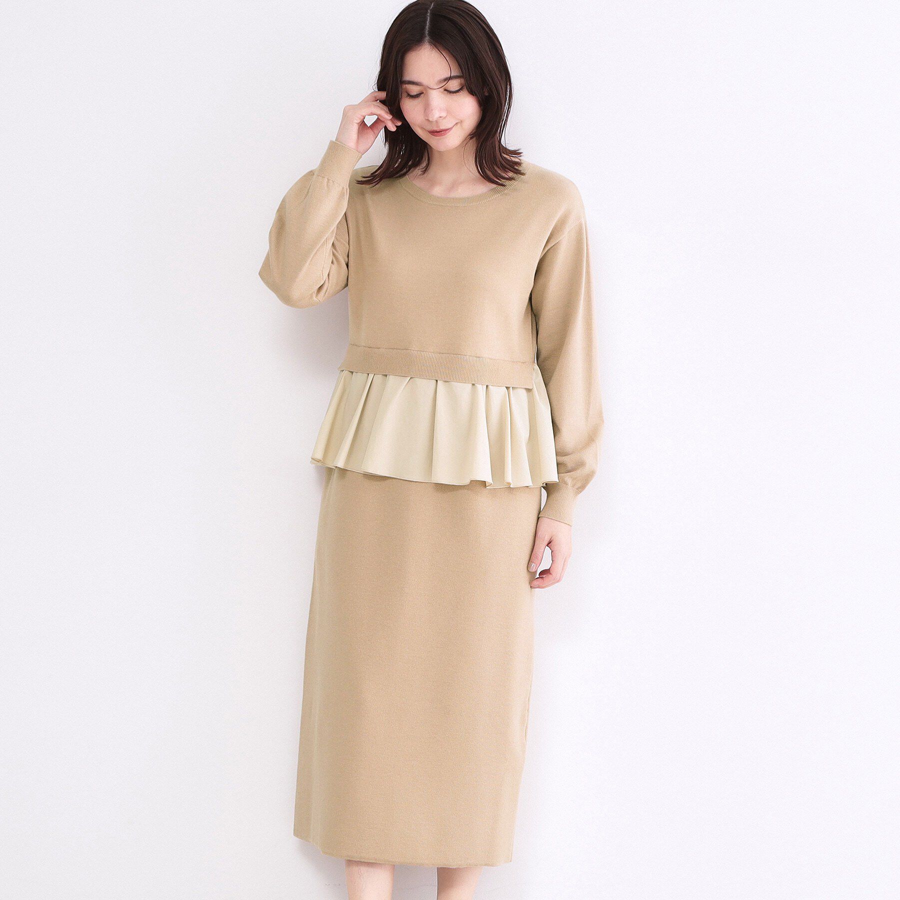 OPAQUE.CLIP「ペプラムドッキングニットワンピース【洗濯機OK】」|ワンピース|