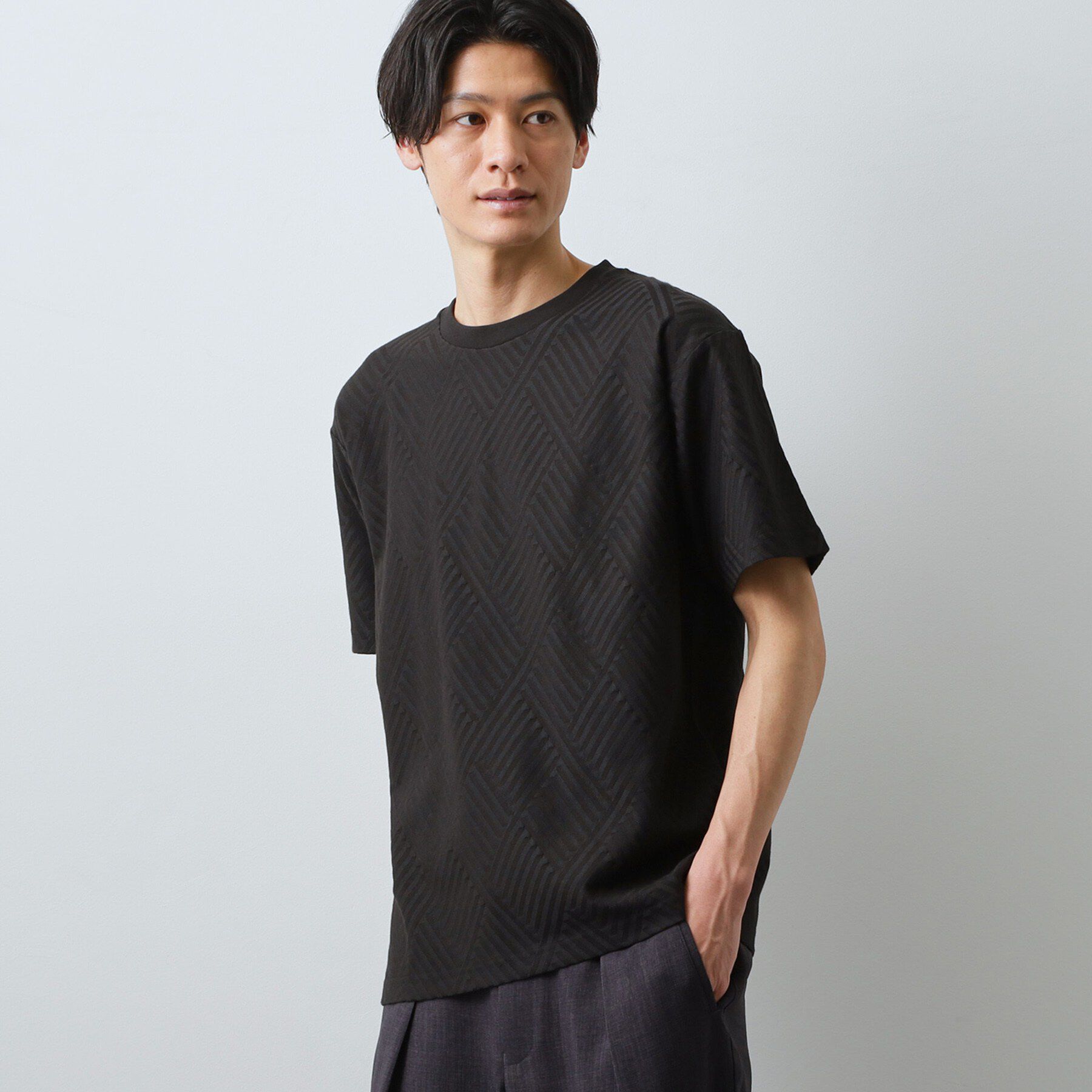 THE SHOP TK「【ジャケットインにもおすすめ！】ジャカード リンクス半袖Tシャツ 洗濯機OK」|Tシャツ・カットソー|