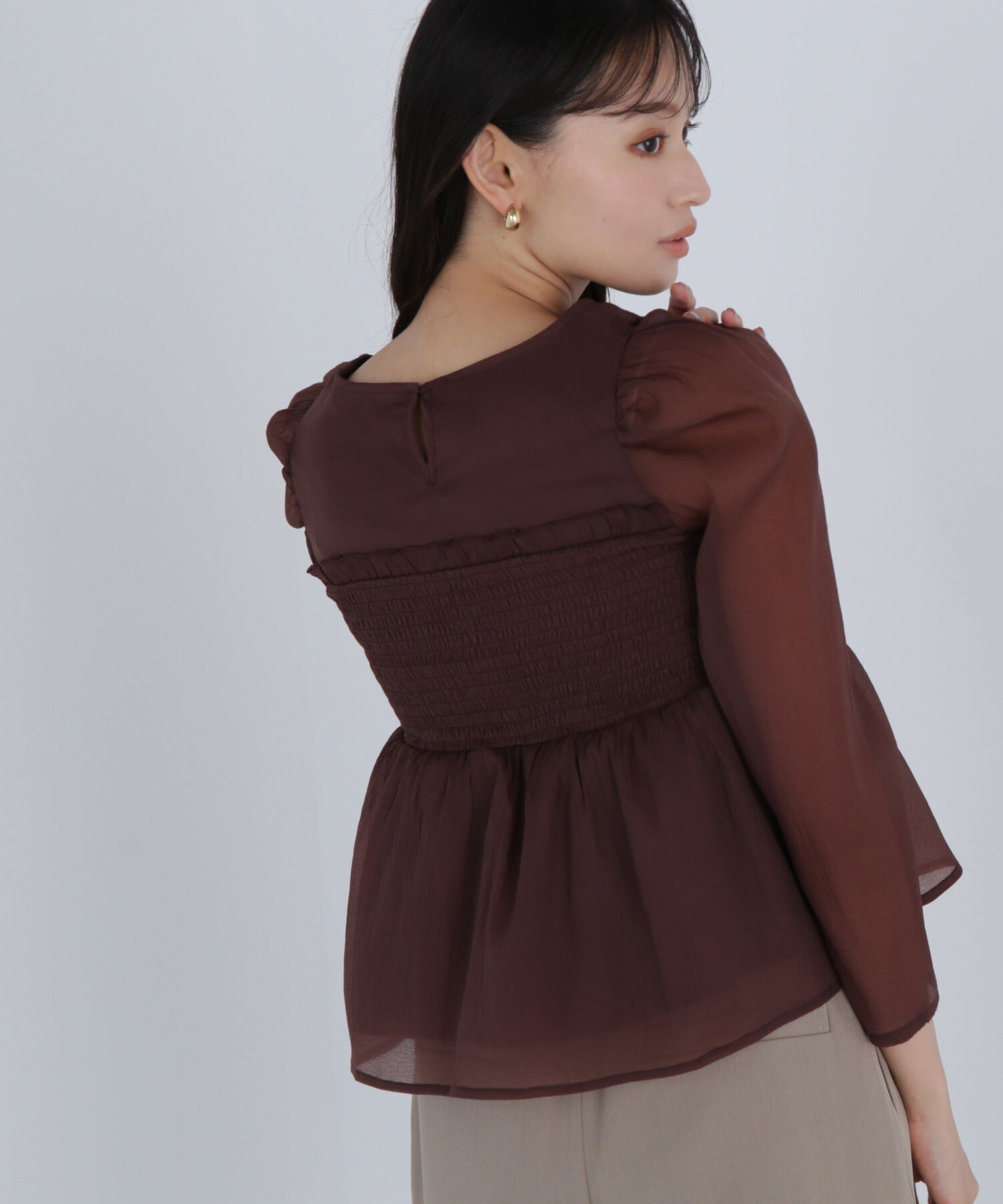  「ペプラムシャーリングブラウス」|シャツ・ブラウス|