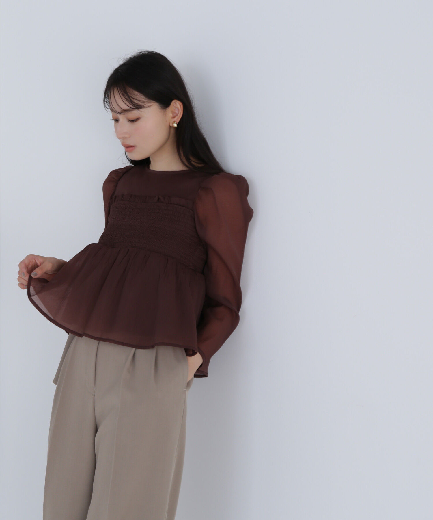 「ペプラムシャーリングブラウス」|シャツ・ブラウス|