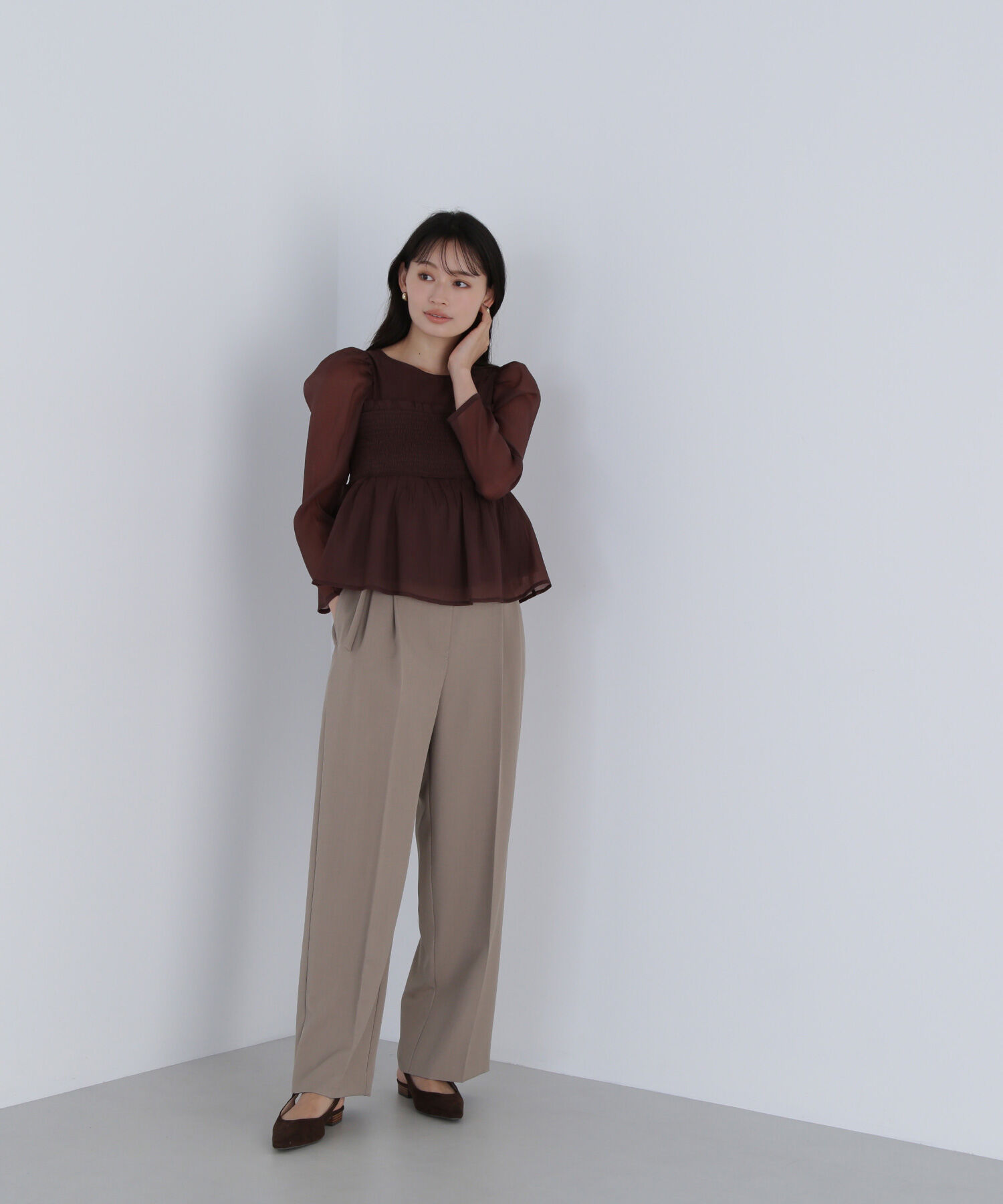  「ペプラムシャーリングブラウス」|シャツ・ブラウス|