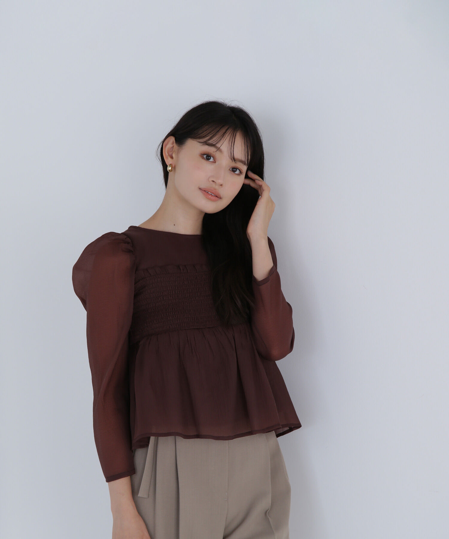  「ペプラムシャーリングブラウス」|シャツ・ブラウス|