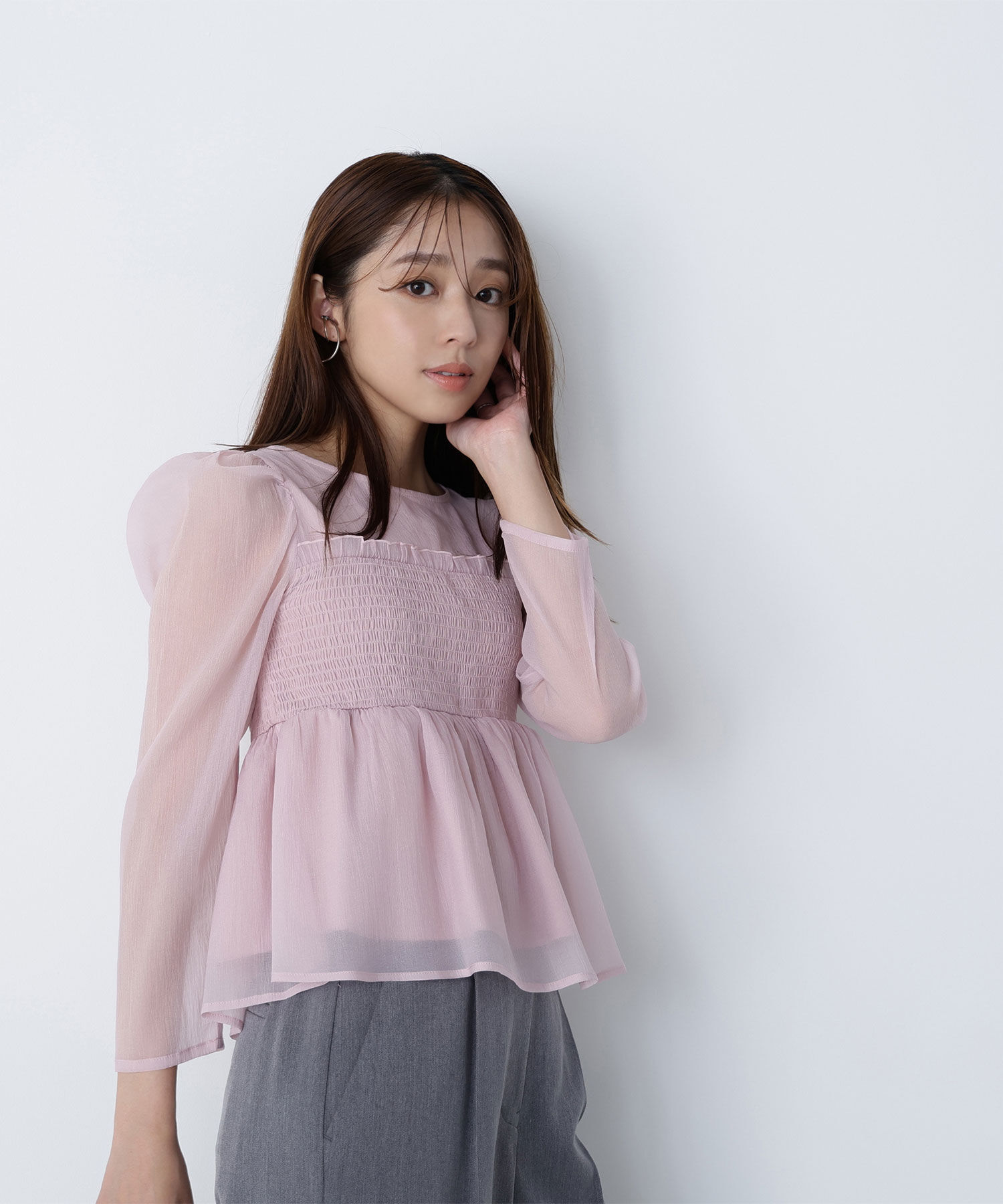  「ペプラムシャーリングブラウス」|シャツ・ブラウス|