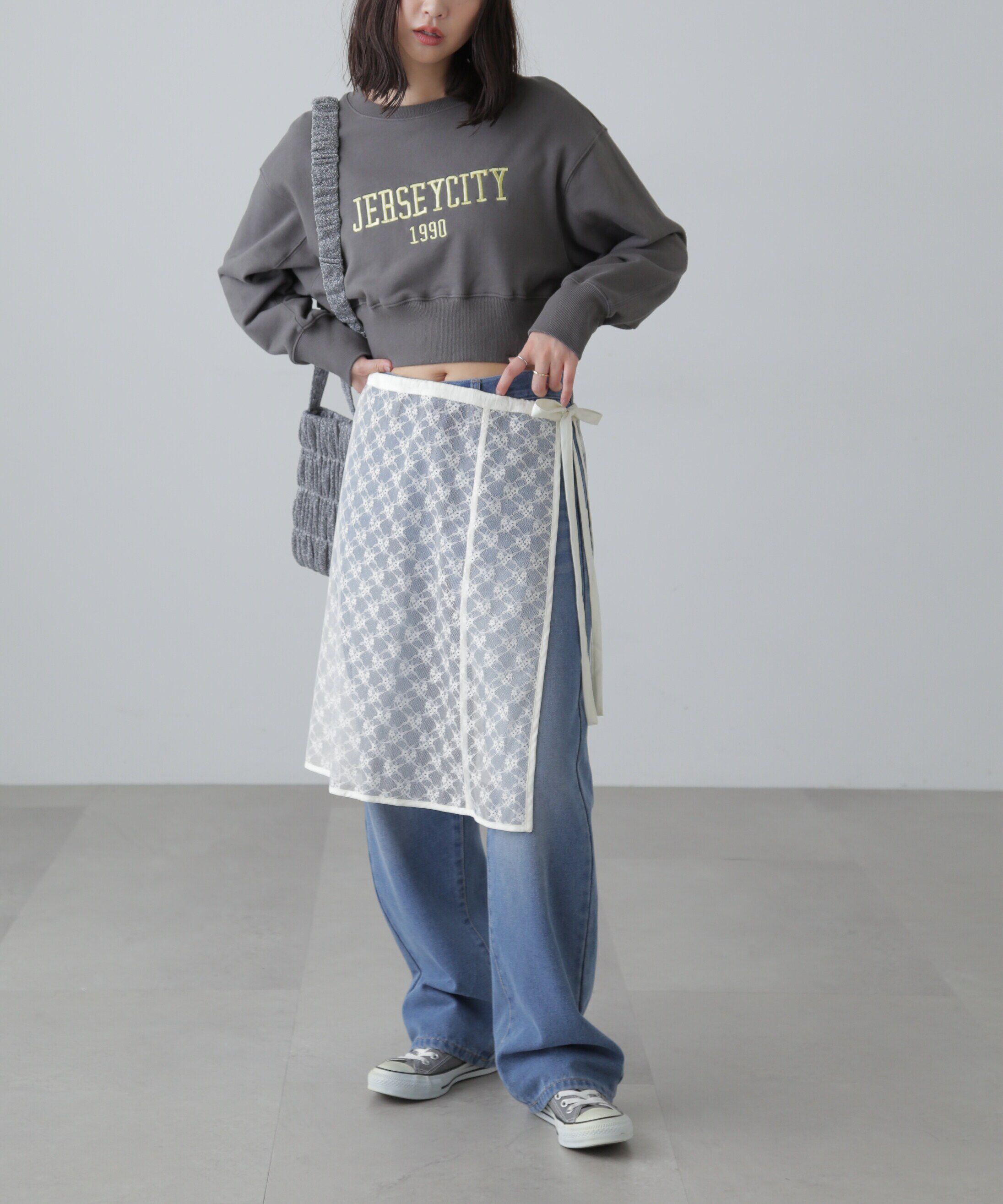  「カレッジロゴショート丈スウェット」|Tシャツ・カットソー|