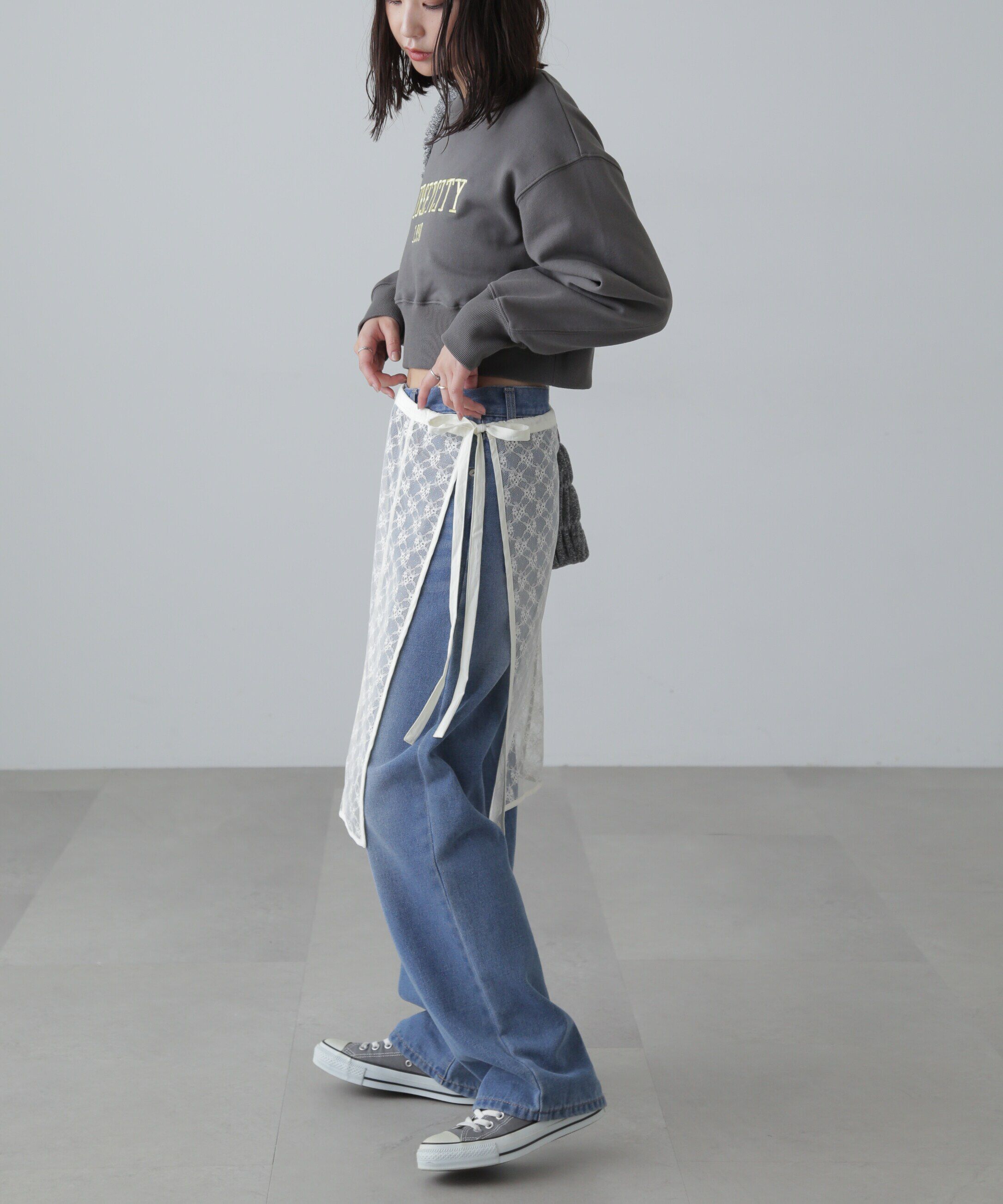  「カレッジロゴショート丈スウェット」|Tシャツ・カットソー|