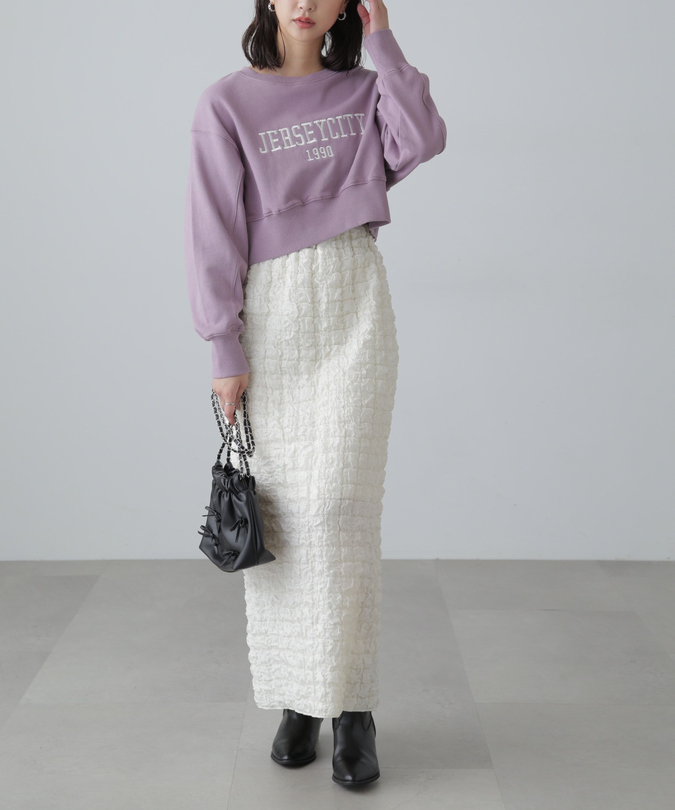  「カレッジロゴショート丈スウェット」|Tシャツ・カットソー|