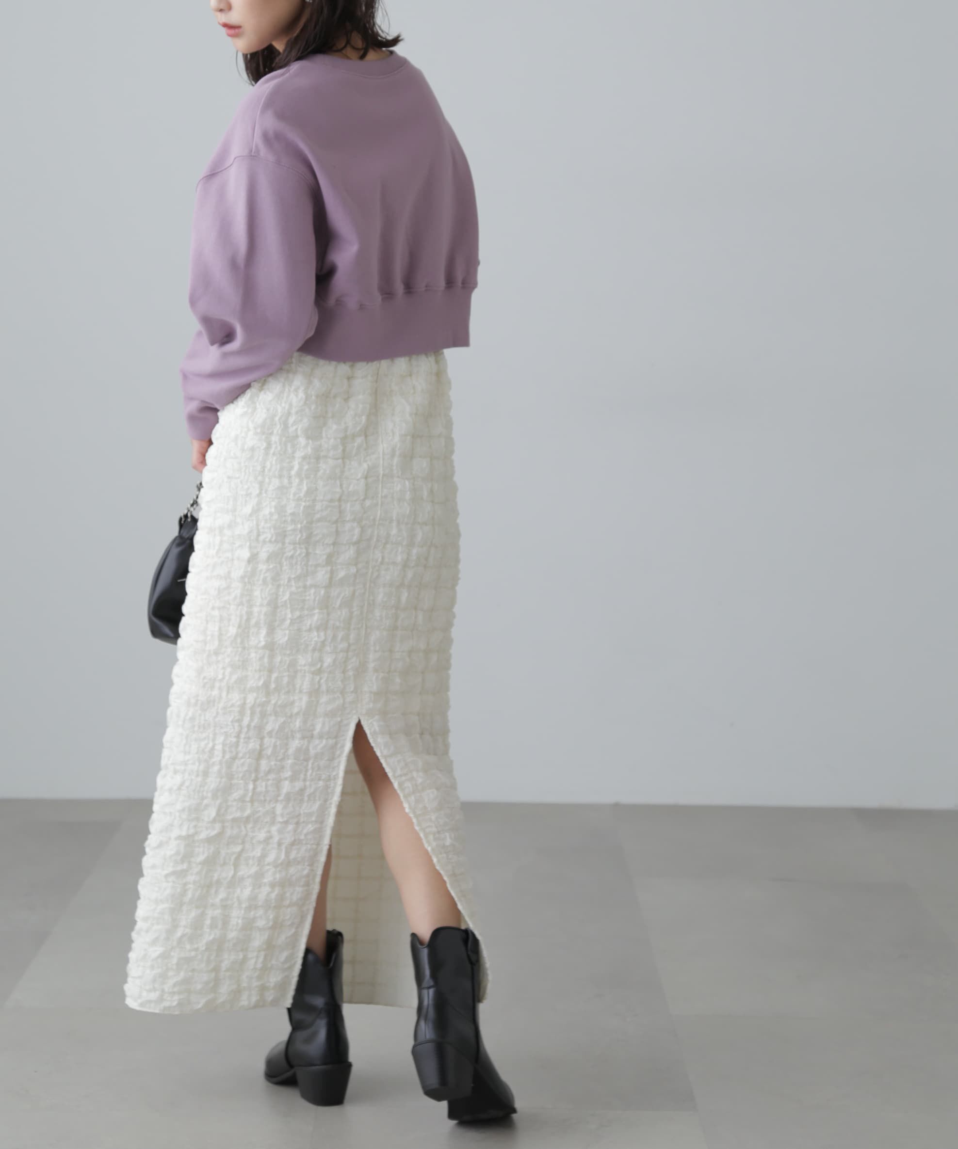  「カレッジロゴショート丈スウェット」|Tシャツ・カットソー|