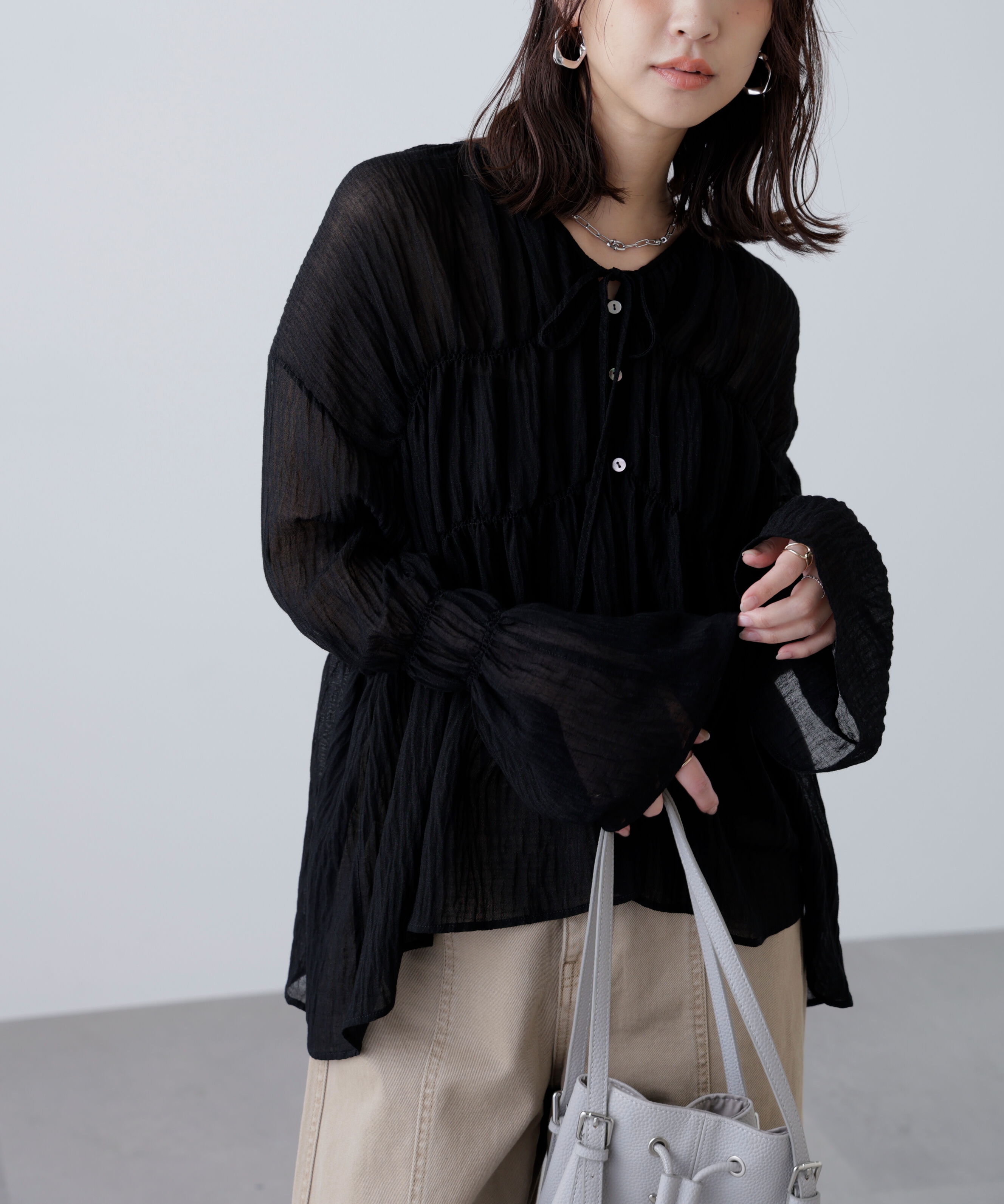  「シャーリングドロストチュニックブラウス」|シャツ・ブラウス|