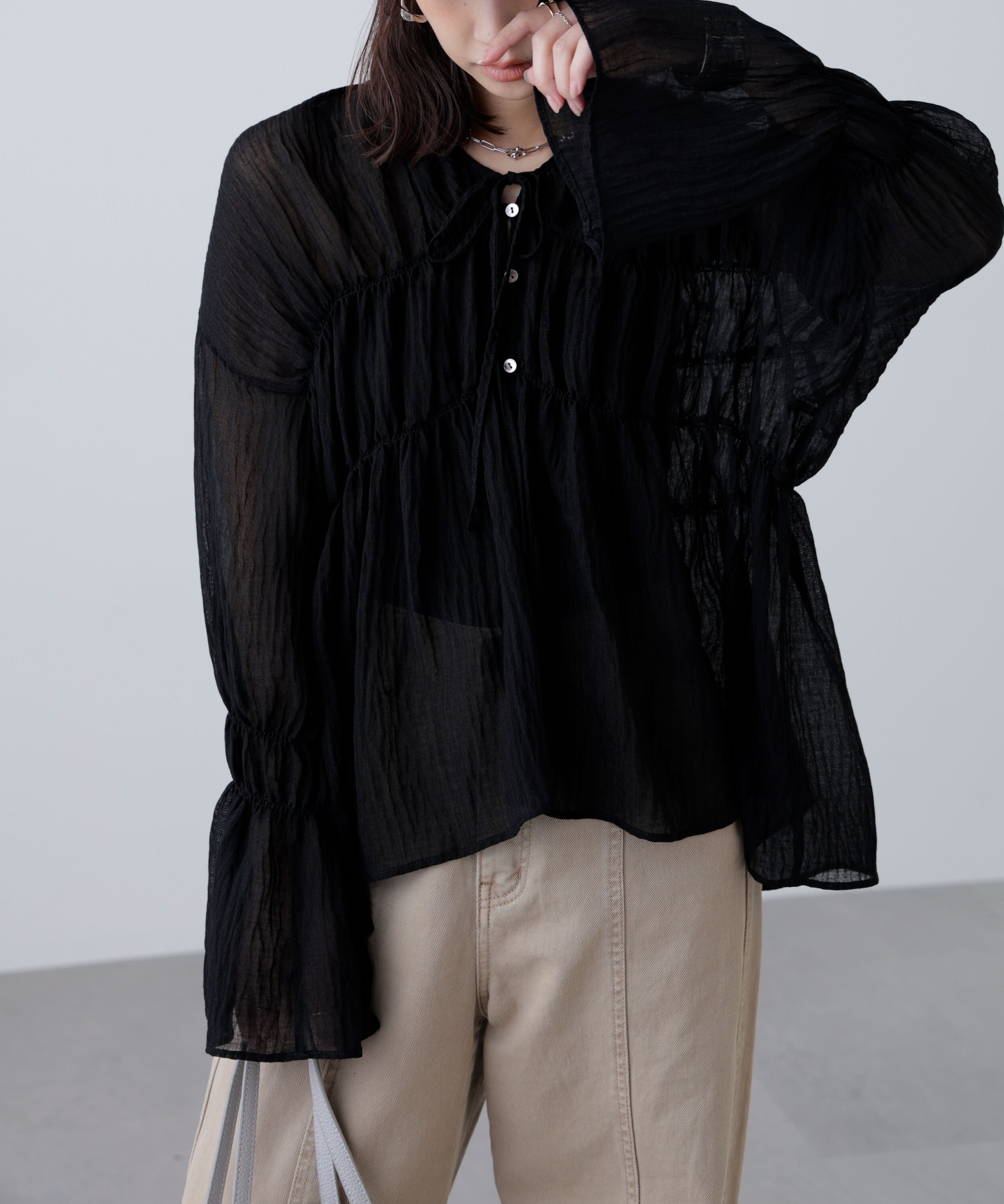  「シャーリングドロストチュニックブラウス」|シャツ・ブラウス|