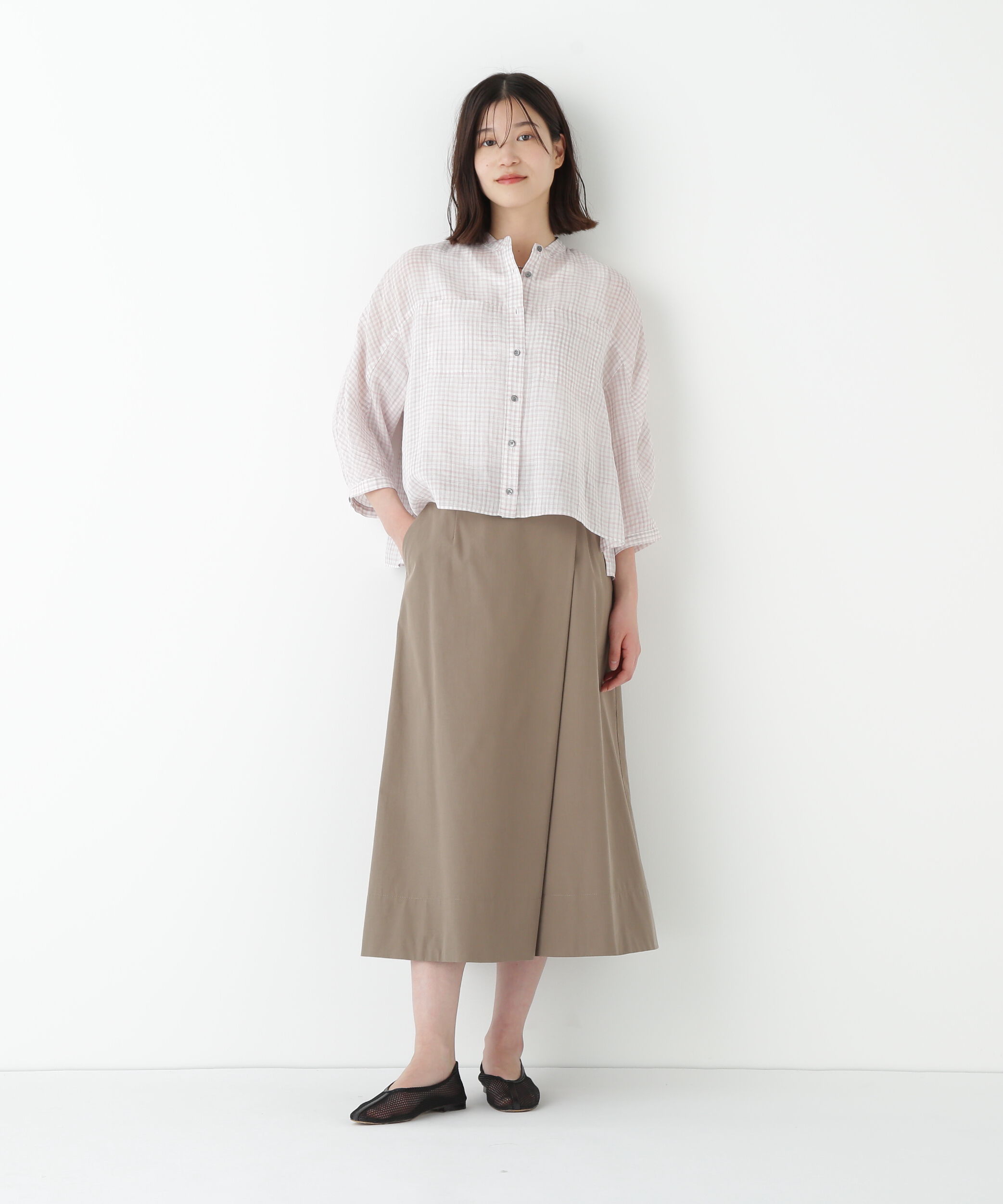  「◆ラミーバンドカラーチェックシャツブラウス」|シャツ・ブラウス|