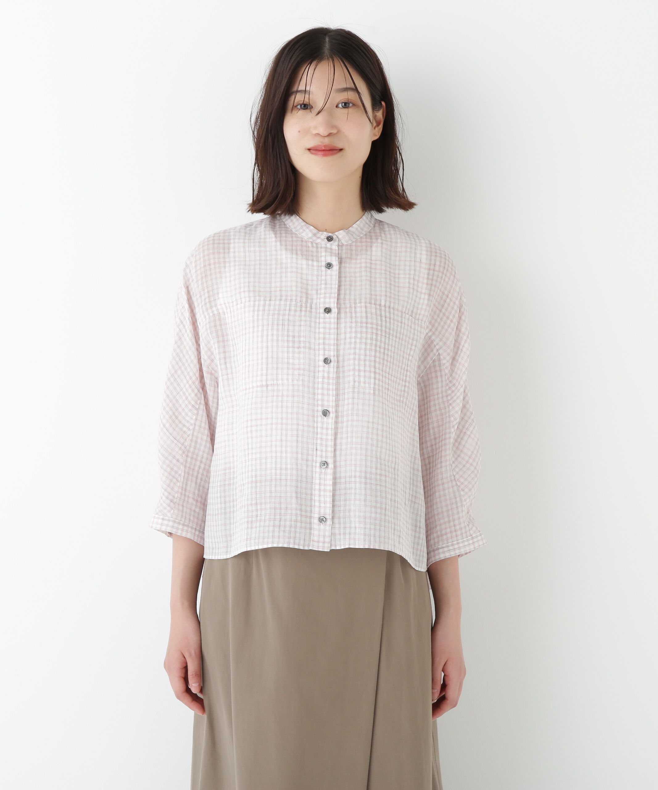  「◆ラミーバンドカラーチェックシャツブラウス」|シャツ・ブラウス|