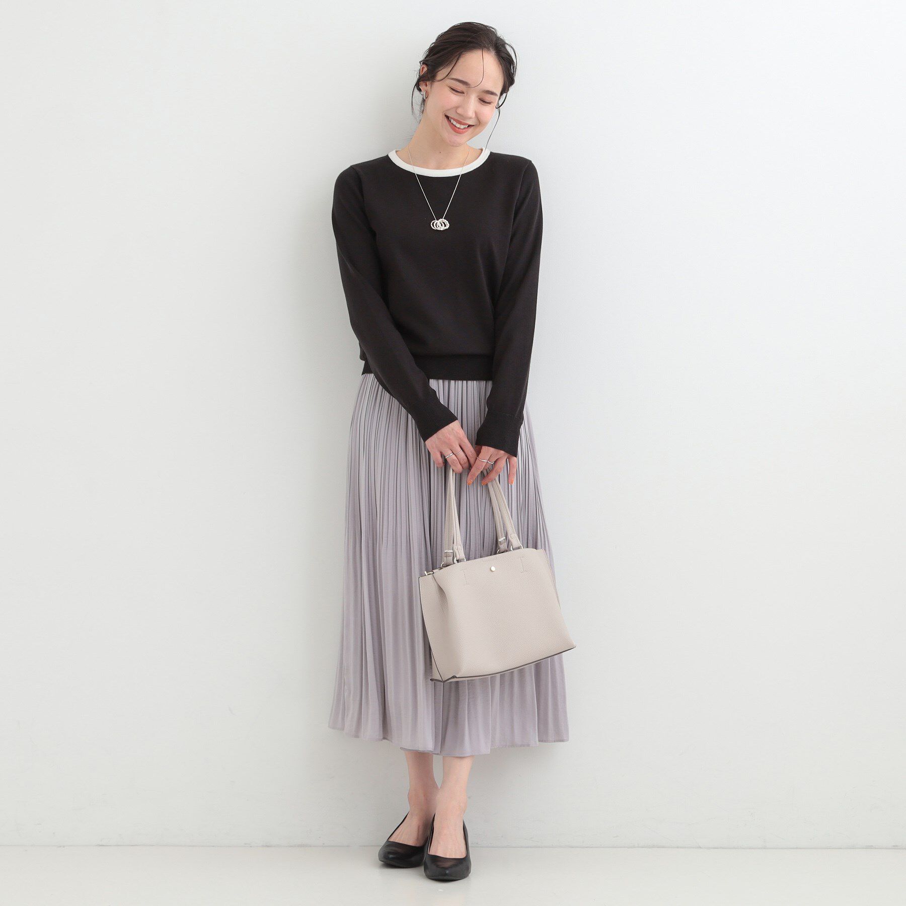 SHOO･LA･RUE「【洗濯機可/S-LL/アンサンブル可】シンプルきれい見え クルーネックニット」|ニット・セーター|