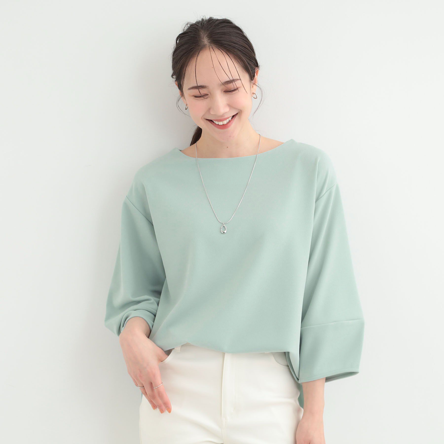 SHOO･LA･RUE「【2点セット/7分袖/S-LL】ランタンスリーブで女性らしい ネックレス付きブラウス」|シャツ・ブラウス|