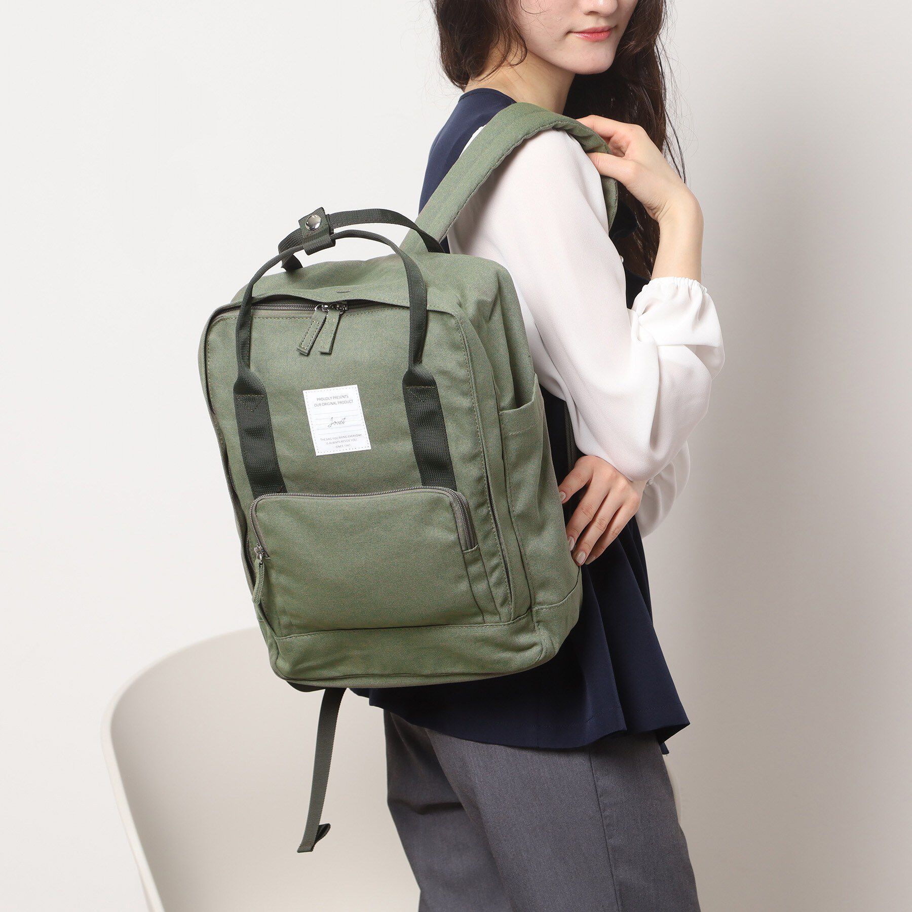 Ober Tashe「スクエアコットンリュック」|リュック|カーキ(027)