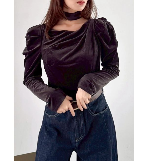 dazzlin「チョーカー付ドレープシアーベロアトップス」|Tシャツ・カットソー|
