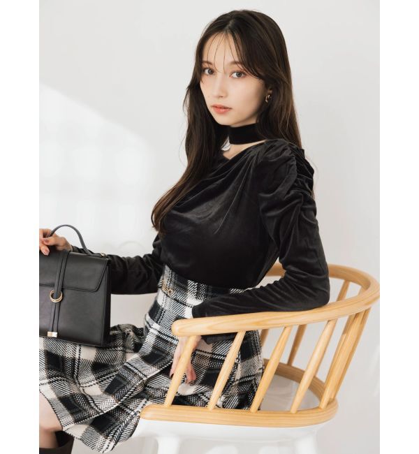 dazzlin「チョーカー付ドレープシアーベロアトップス」|Tシャツ・カットソー|