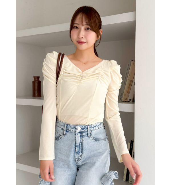 dazzlin「シアーベロアギャザーデザイントップス」|Tシャツ・カットソー|イエロー