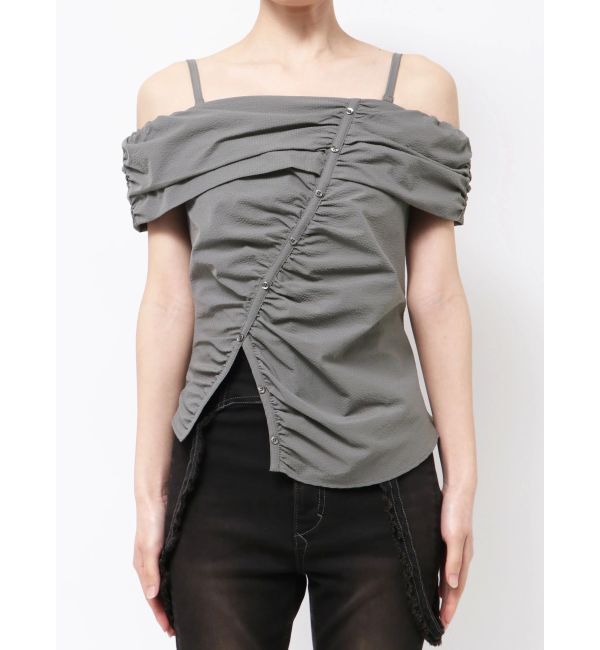 EMODA「オフショルダーボタントップ」|Tシャツ・カットソー|グレー