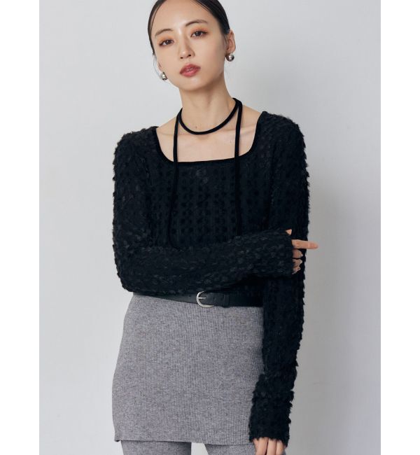 MURUA「リボンタイフェザートップス」|Tシャツ・カットソー|ブラック