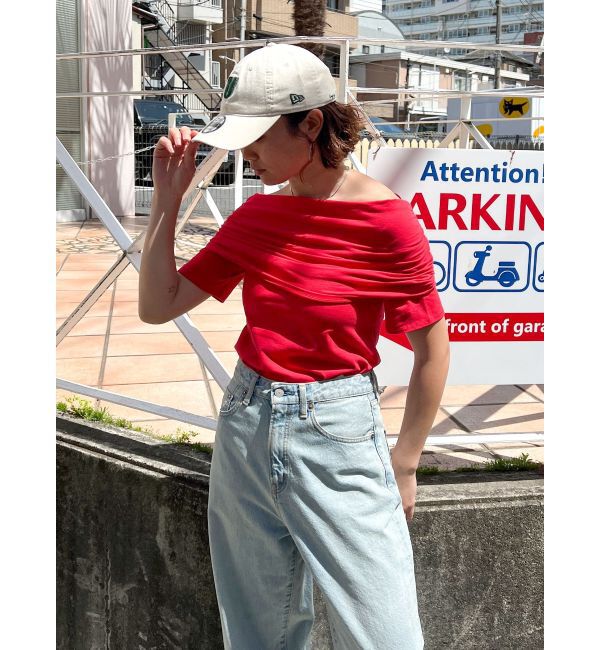 Ungrid「オフショルギャザーTee」|Tシャツ・カットソー|レッド