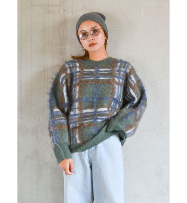 Ungrid「チェックジャカードルーズニット」|ニット・セーター|