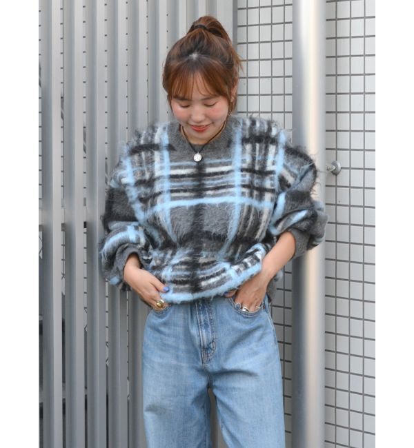 Ungrid「チェックジャカードルーズニット」|ニット・セーター|