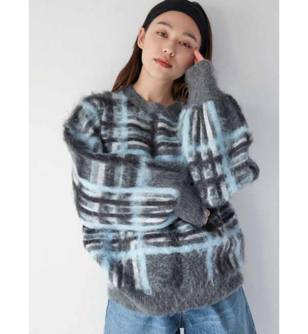 Ungrid「チェックジャカードルーズニット」|ニット・セーター|