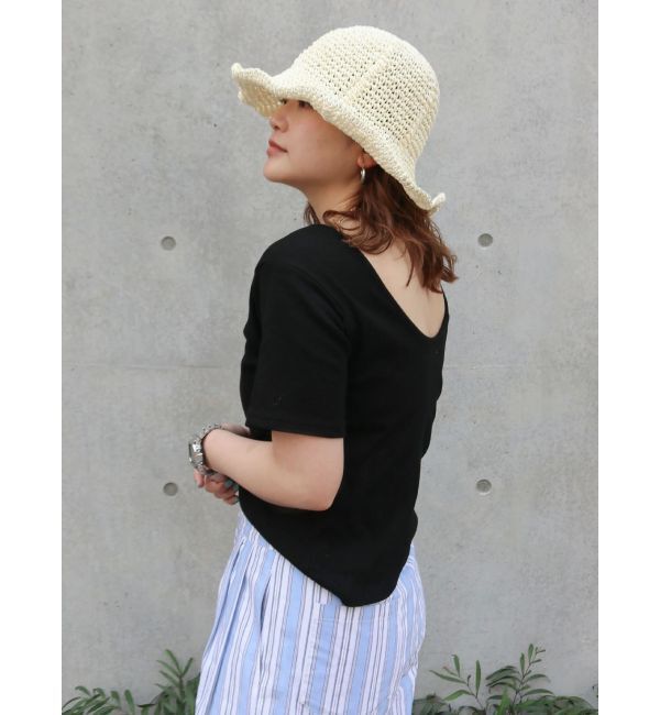 Ungrid「パット付きバックオープンTee」|Tシャツ・カットソー|ブラック