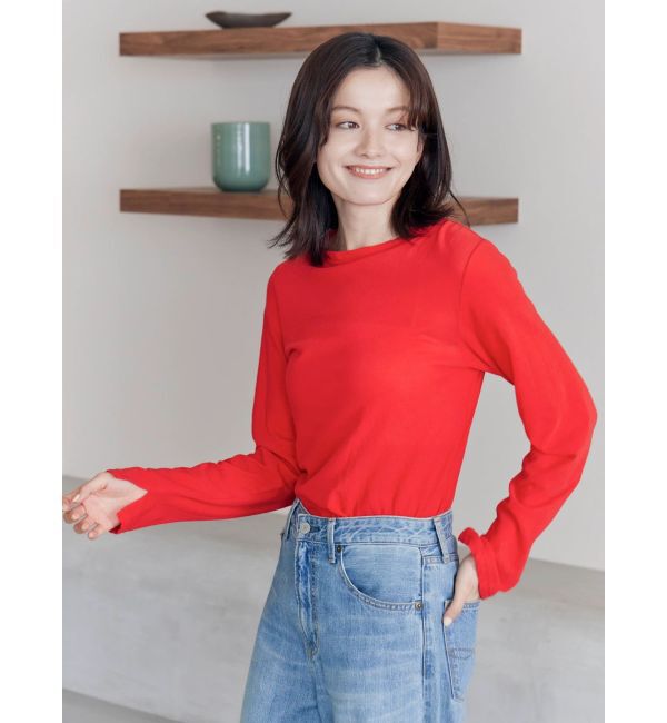 Ungrid「ハイツイストシアーロングスリーブTee」|Tシャツ・カットソー|レッド