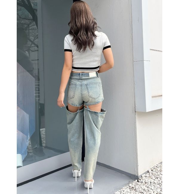 GYDA「GD POSH FADITALハーフスリーブニットトップス」|ニット・セーター|