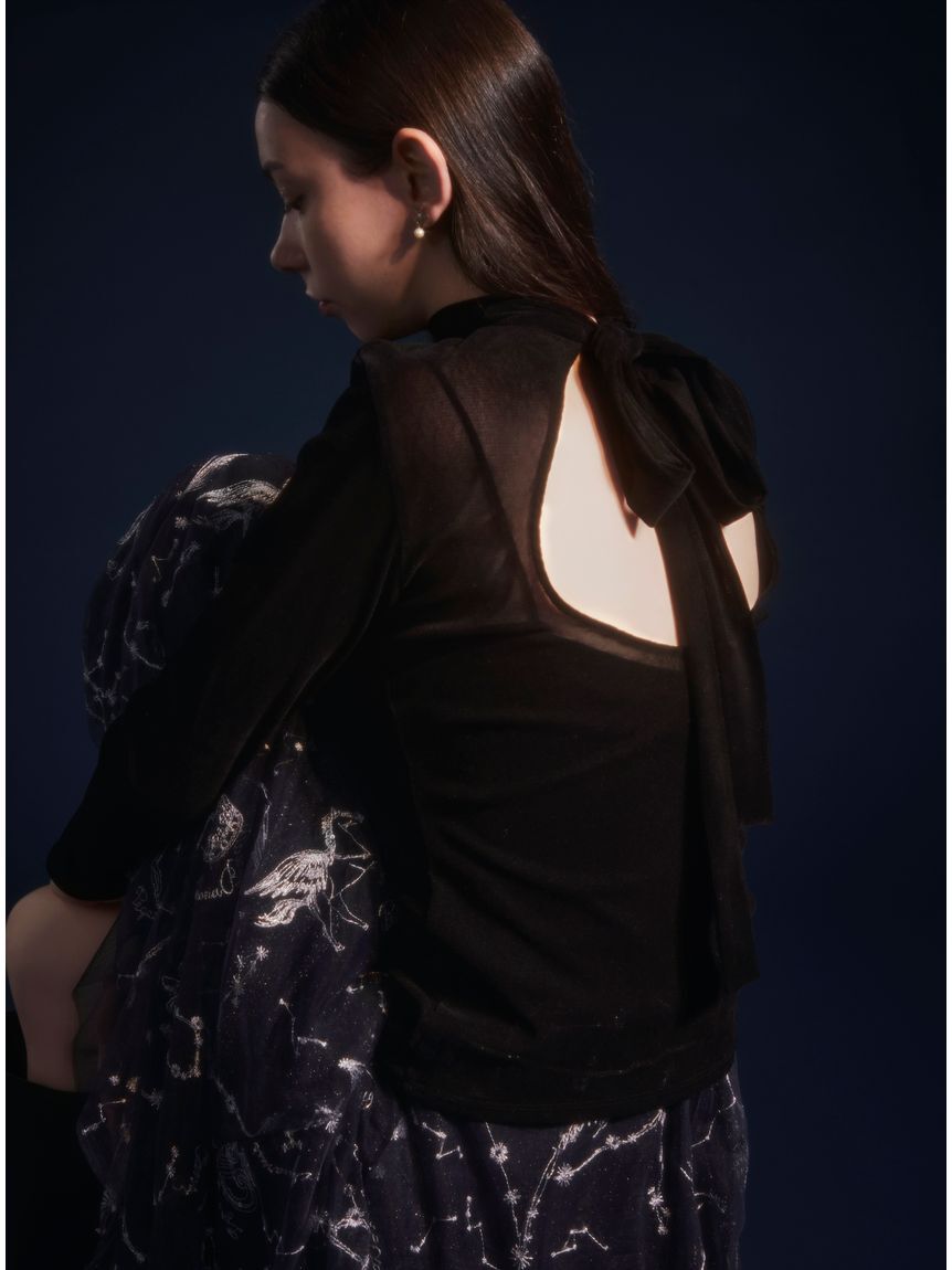 FRAY I.D「バックオープンフロッキーチュールトップス」|Tシャツ・カットソー|BLK