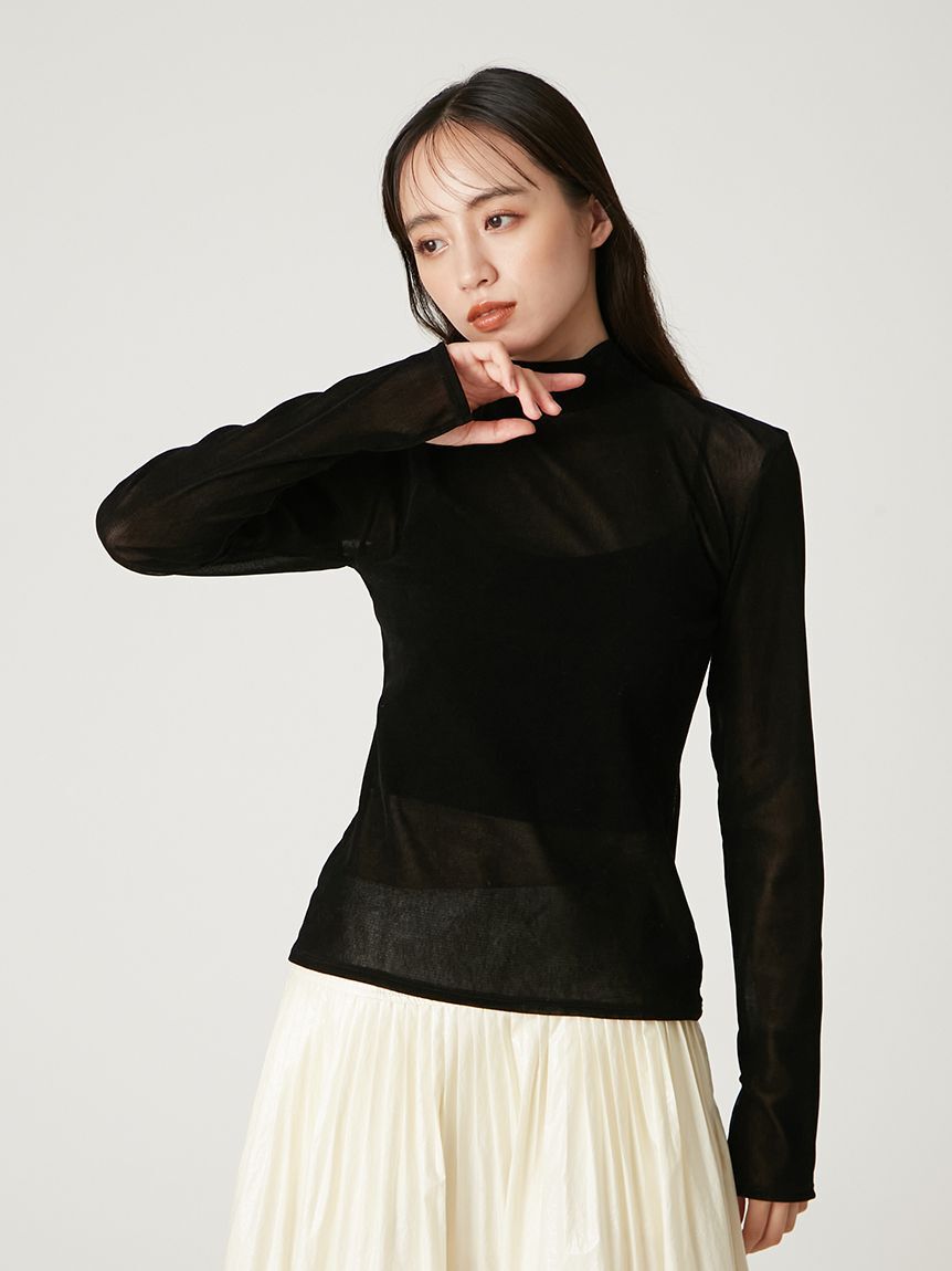 FRAY I.D「バックオープンフロッキーチュールトップス」|Tシャツ・カットソー|