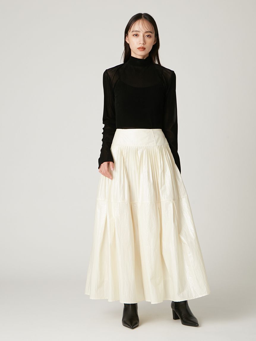 FRAY I.D「バックオープンフロッキーチュールトップス」|Tシャツ・カットソー|