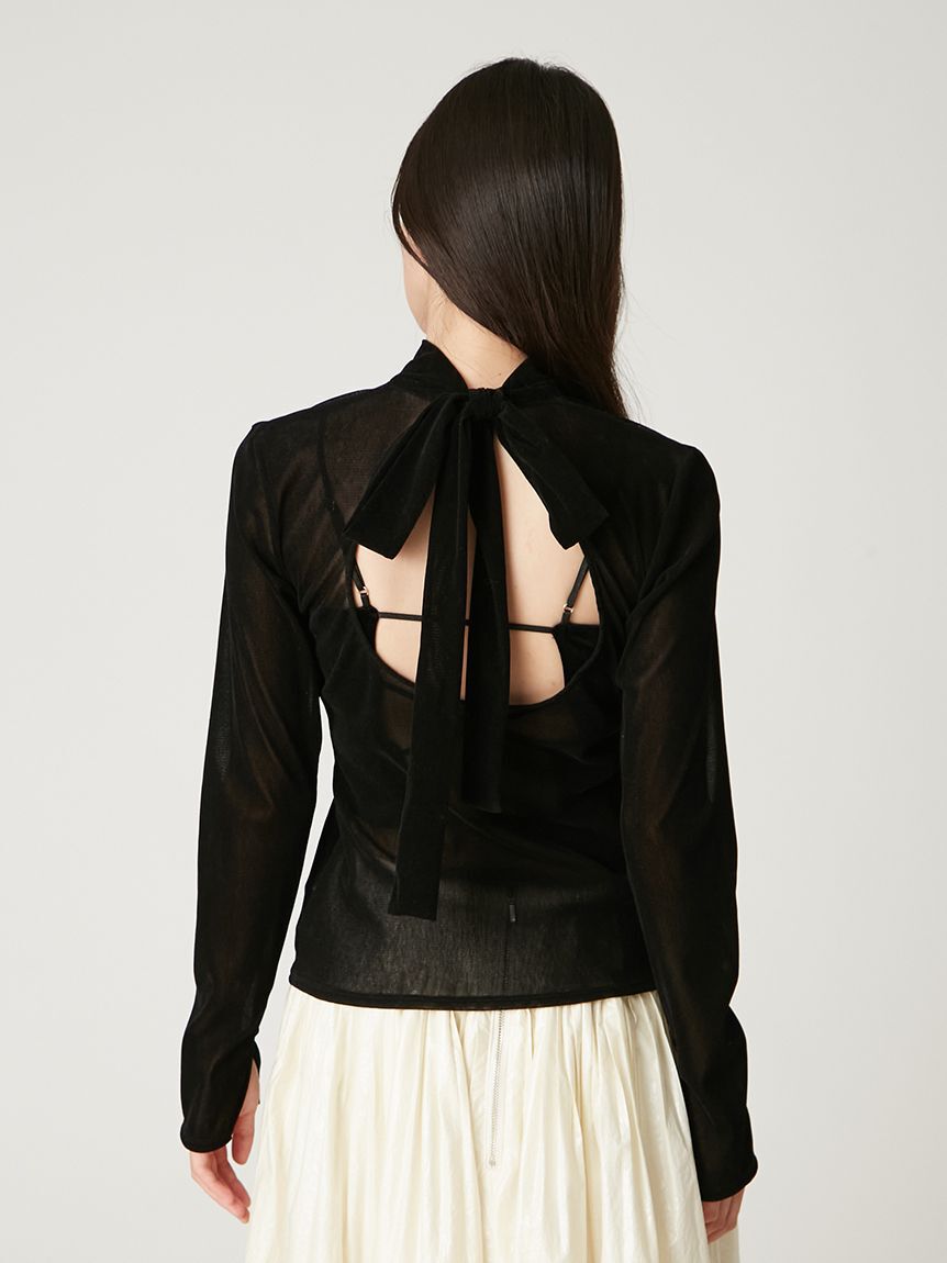 FRAY I.D「バックオープンフロッキーチュールトップス」|Tシャツ・カットソー|