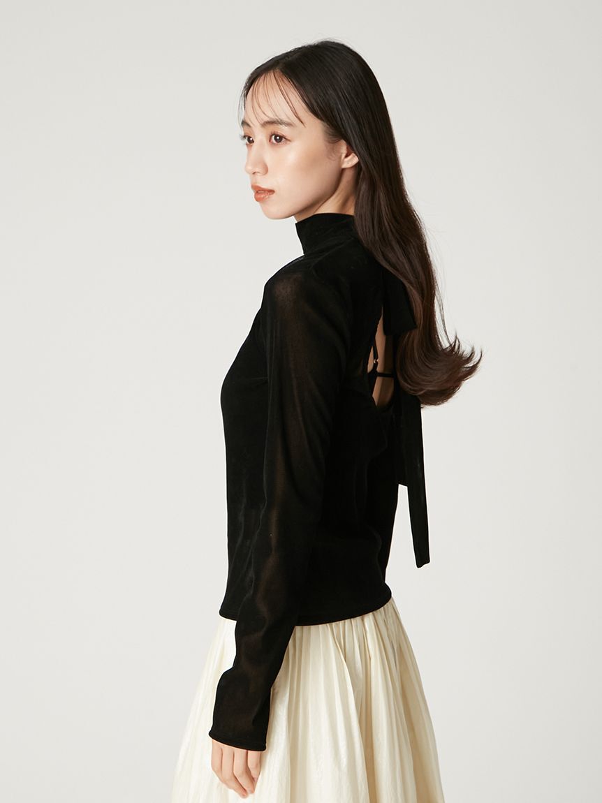 FRAY I.D「バックオープンフロッキーチュールトップス」|Tシャツ・カットソー|