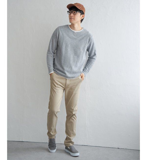 ikka「メランジ鹿の子キーネックレイヤード」|Tシャツ・カットソー|