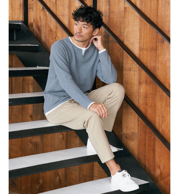 ikka「メランジ鹿の子キーネックレイヤード」|Tシャツ・カットソー|