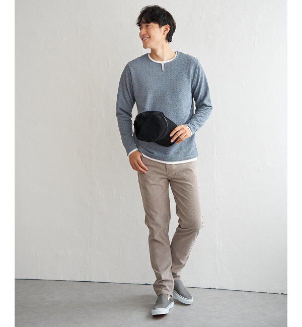 ikka「メランジ鹿の子キーネックレイヤード」|Tシャツ・カットソー|